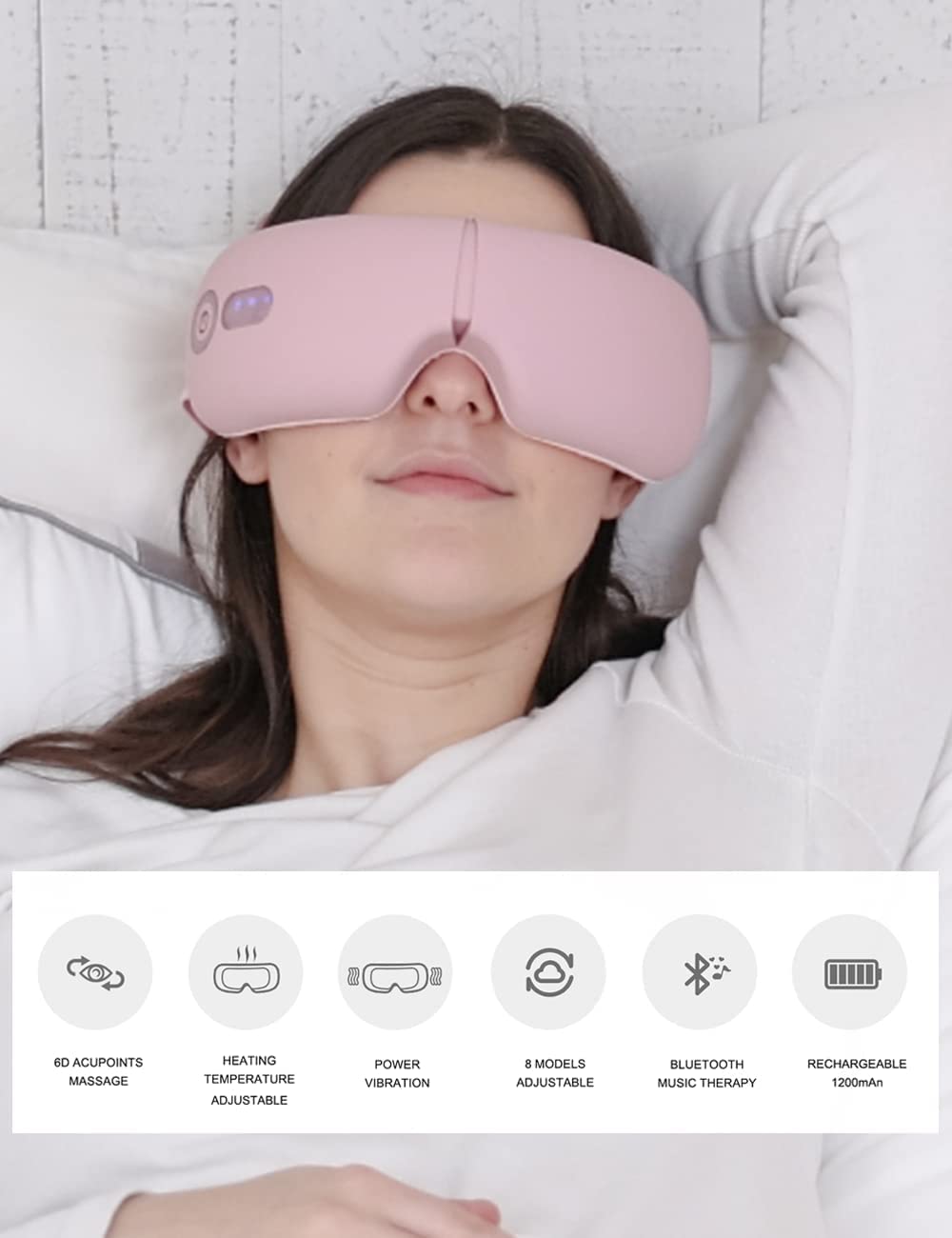Heated Eye Massager for Migraines & Eye Strain Relief - Rechargeable Pink Eye Mask with Warm Compression for Dark Circles & Dry Eyes - Perfect for Office, Travel & Home Relaxation