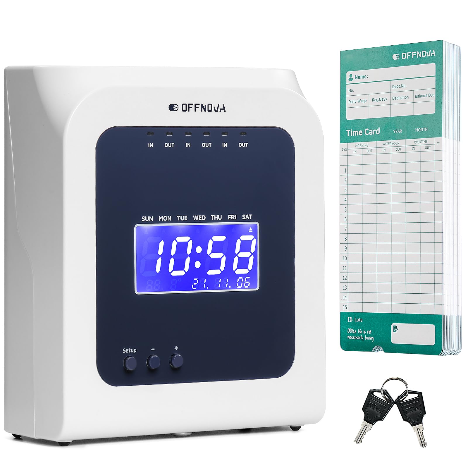 OFFNOVA Thermal Time Clock for Employees - No Ink, No Network Required - Punch In/Out Time Attendance Machine with 50 Time Cards - Perfect for Small Businesses, Retail Stores & Offices