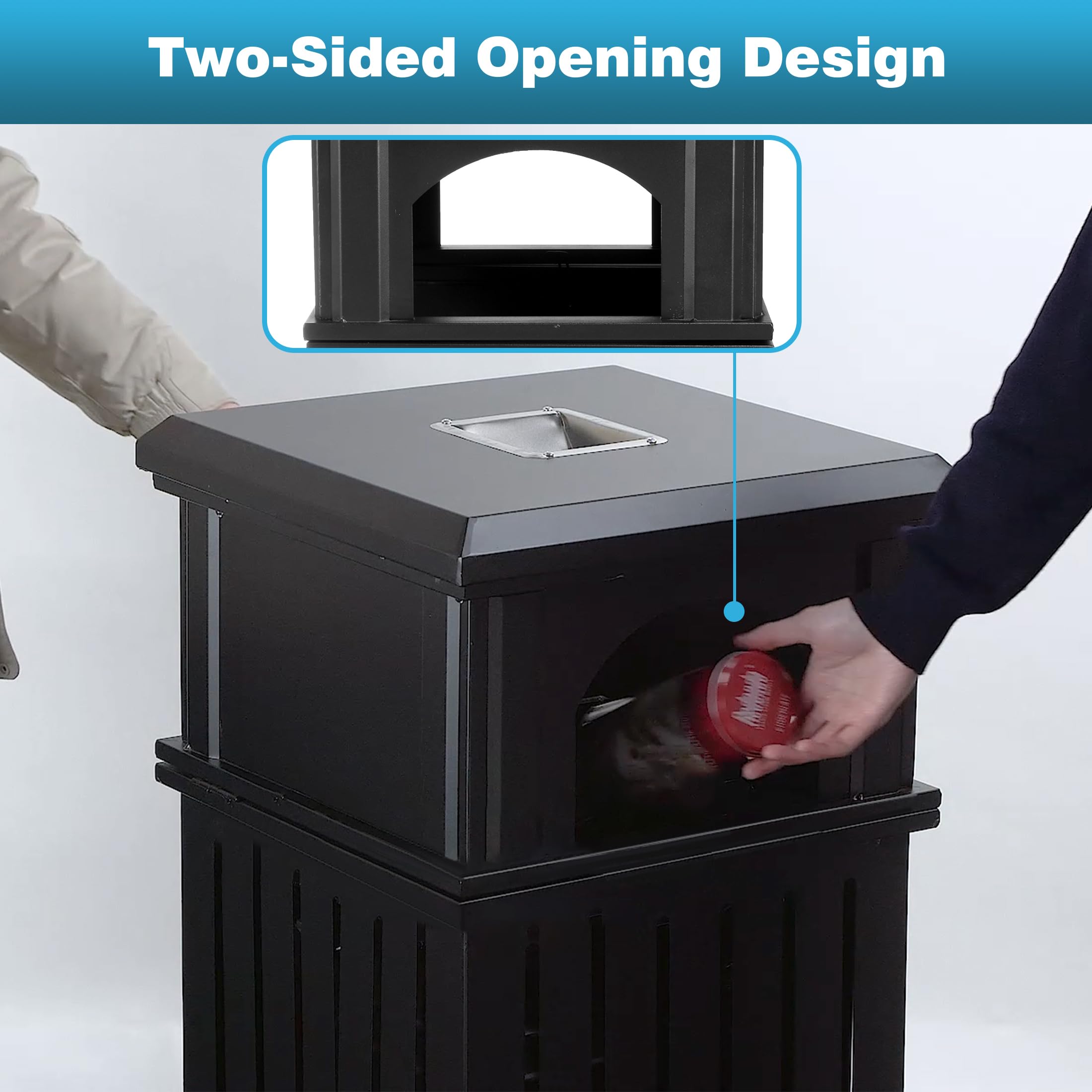 IRONWALLS Commercial Trash Can with Lid - 50 Gallon Black Outdoor Garbage Bin, Heavy-Duty Steel Square Waste Container with Side Opening & Removable Inner Bucket for Patio, Park, Garden, Restaurant, and Commercial Use - Weather-Resistant Decorative Trash Bin for Outdoor Spaces