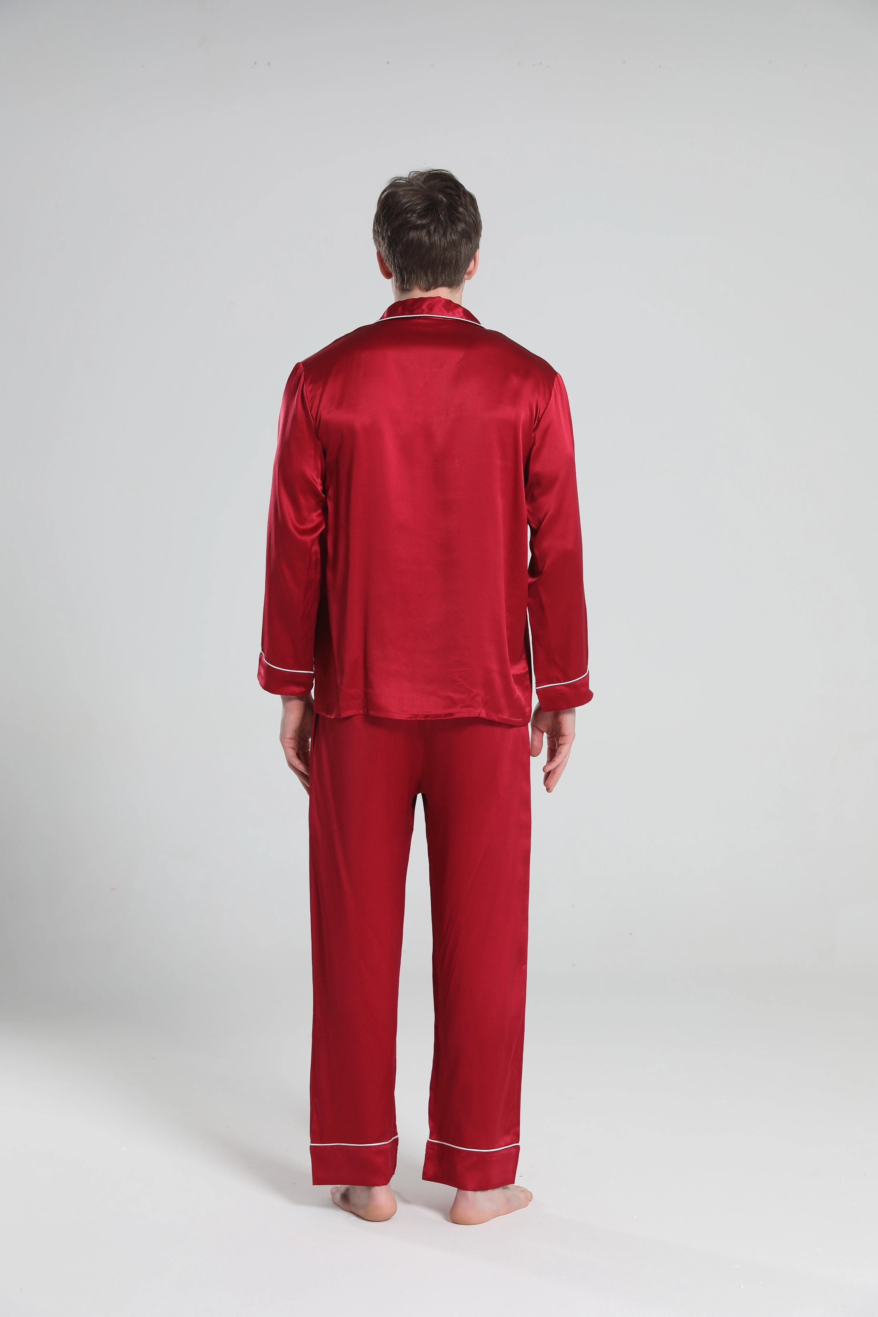 Premium Men's Silk Pajama Set with Lapel Collar - Soft & Breathable Sleepwear for Lounge & Travel - Perfect for Home Relaxation & Hotel Stays