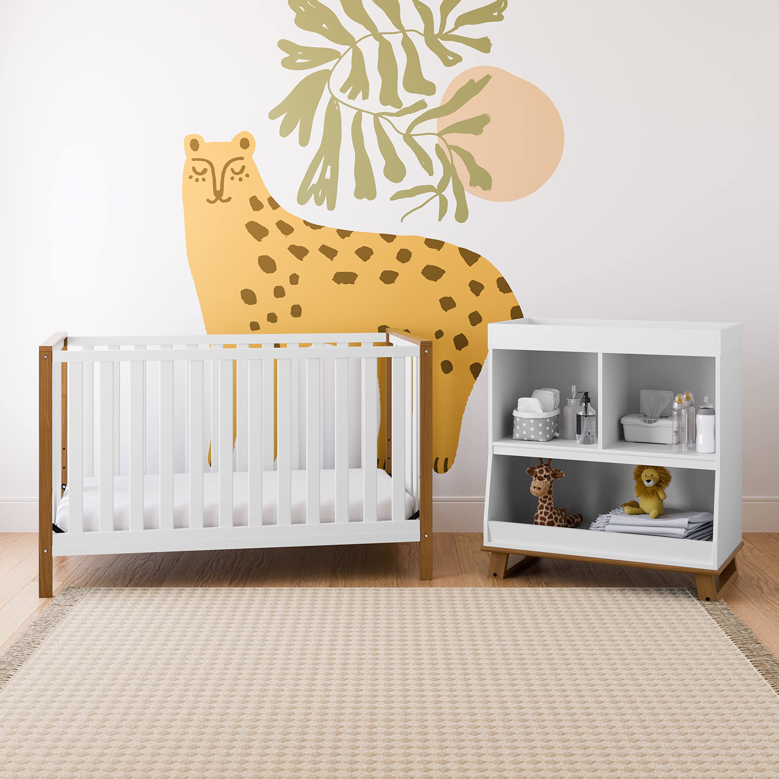 Storkcraft 4-in-1 Convertible Crib - GREENGUARD Gold Certified, White & Driftwood for Nursery & Toddler Room
