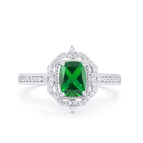 14K White Gold Simulated Green Emerald CZ