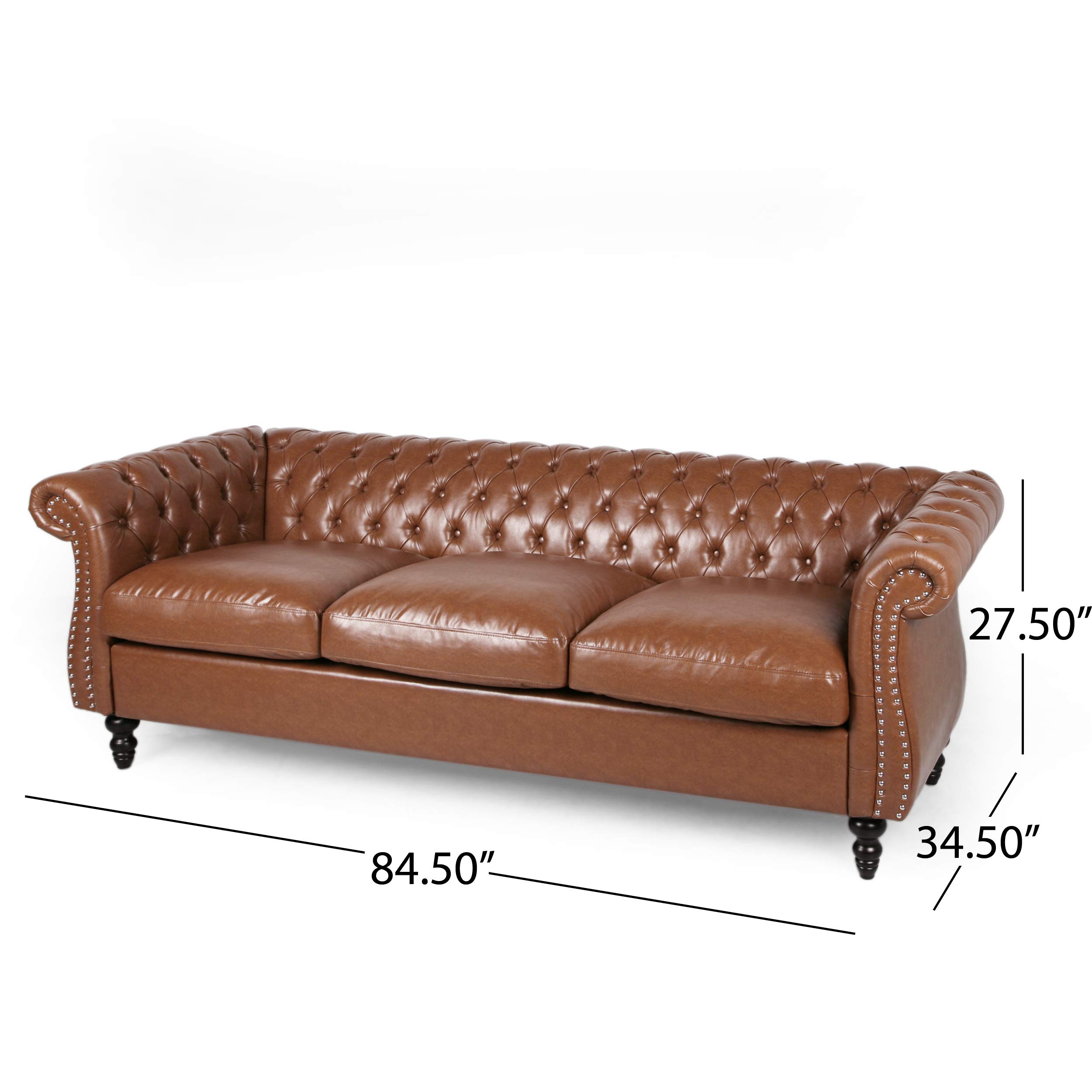 Christopher Knight Home Stephanie Traditional Chesterfield 4-Piece Living Room Set in Cognac & Dark Brown - Perfect for Classic Living Rooms, Offices & Cozy Home Decor