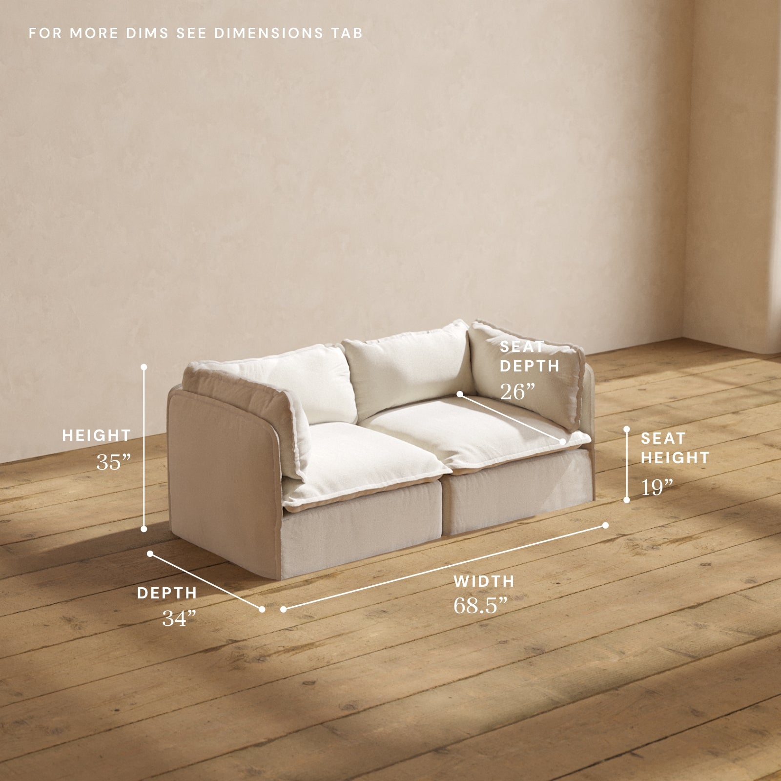 Modular Performance 2-Seater Sofa in Flour Color | Relaxed Blend Fabric | Perfect for Living Room, Lounge & Small Spaces
