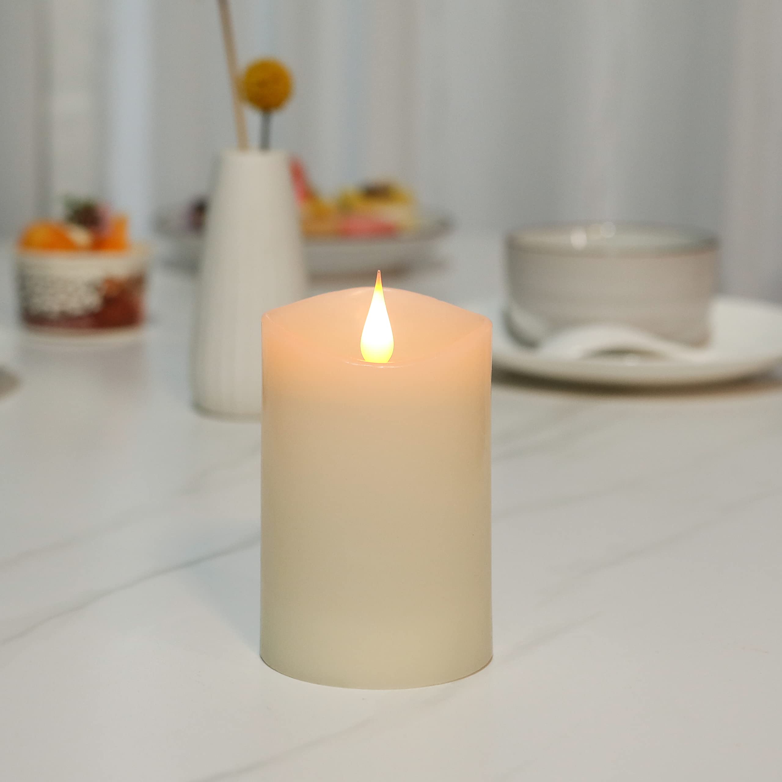 esLife Flameless LED Candles with Timer - Battery Operated 3D Moving Flame, Realistic Flickering Ivory Pillar Candles (5 Inch, Warm White, Unscented) - Perfect for Home Decor, Weddings, Romantic Dinners & Relaxation
