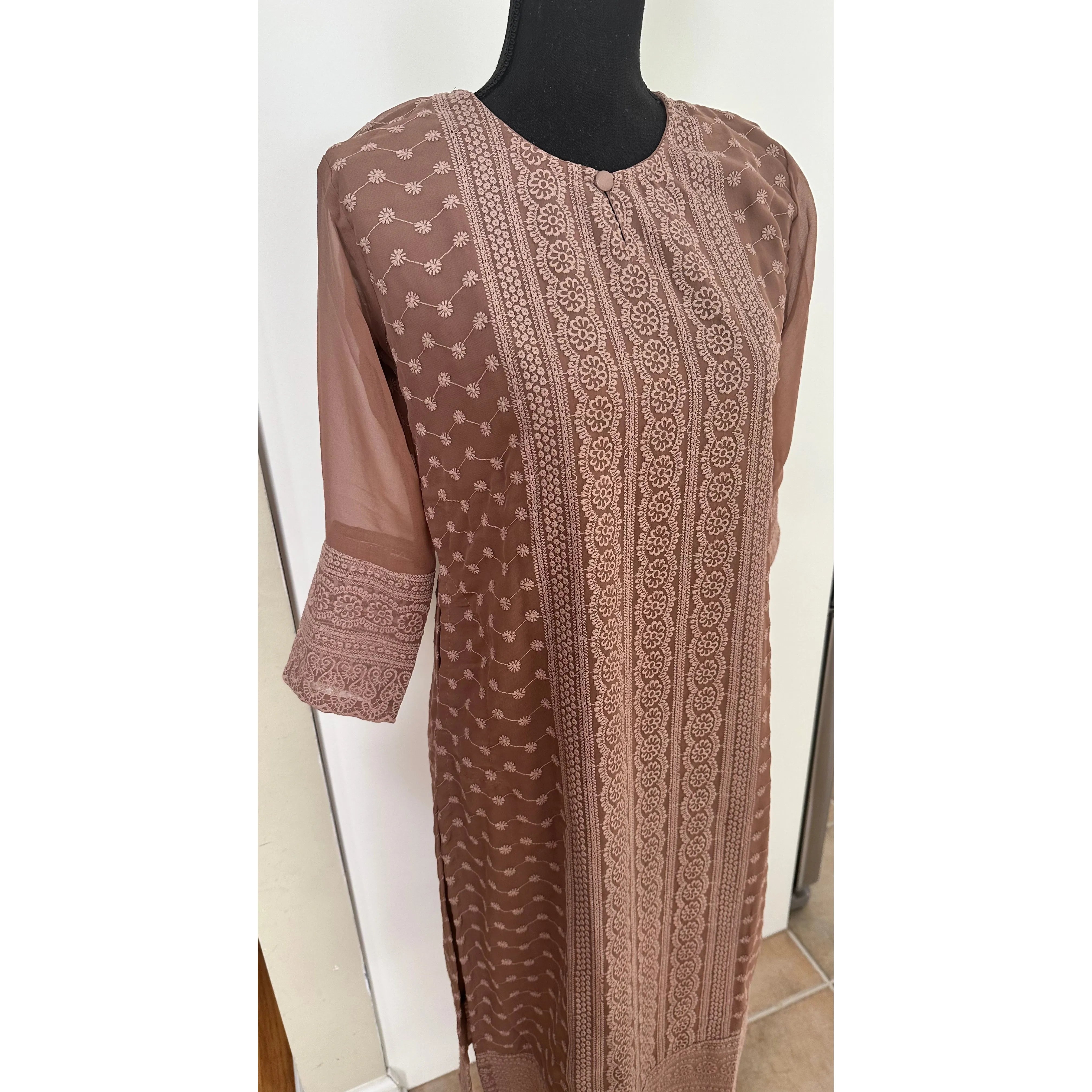 Light Brown Lakhnavi Kurta for Women - Elegant Traditional Indian Tunic - Perfect for Festivals, Weddings & Casual Wear