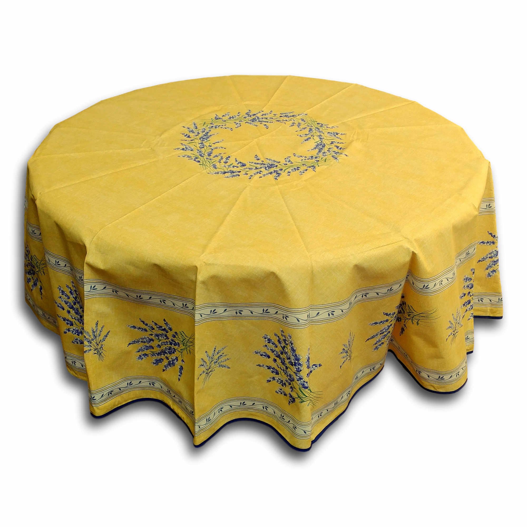 Royal Lavender Spill-Resistant Wipeable Tablecloth - Acrylic Coated Floral Cotton French Provencal Table Cover for Round Tables (71-inch) - Indoor & Outdoor Use - Provence Sunrise Design - Perfect for Dining, Picnics, and Garden Parties