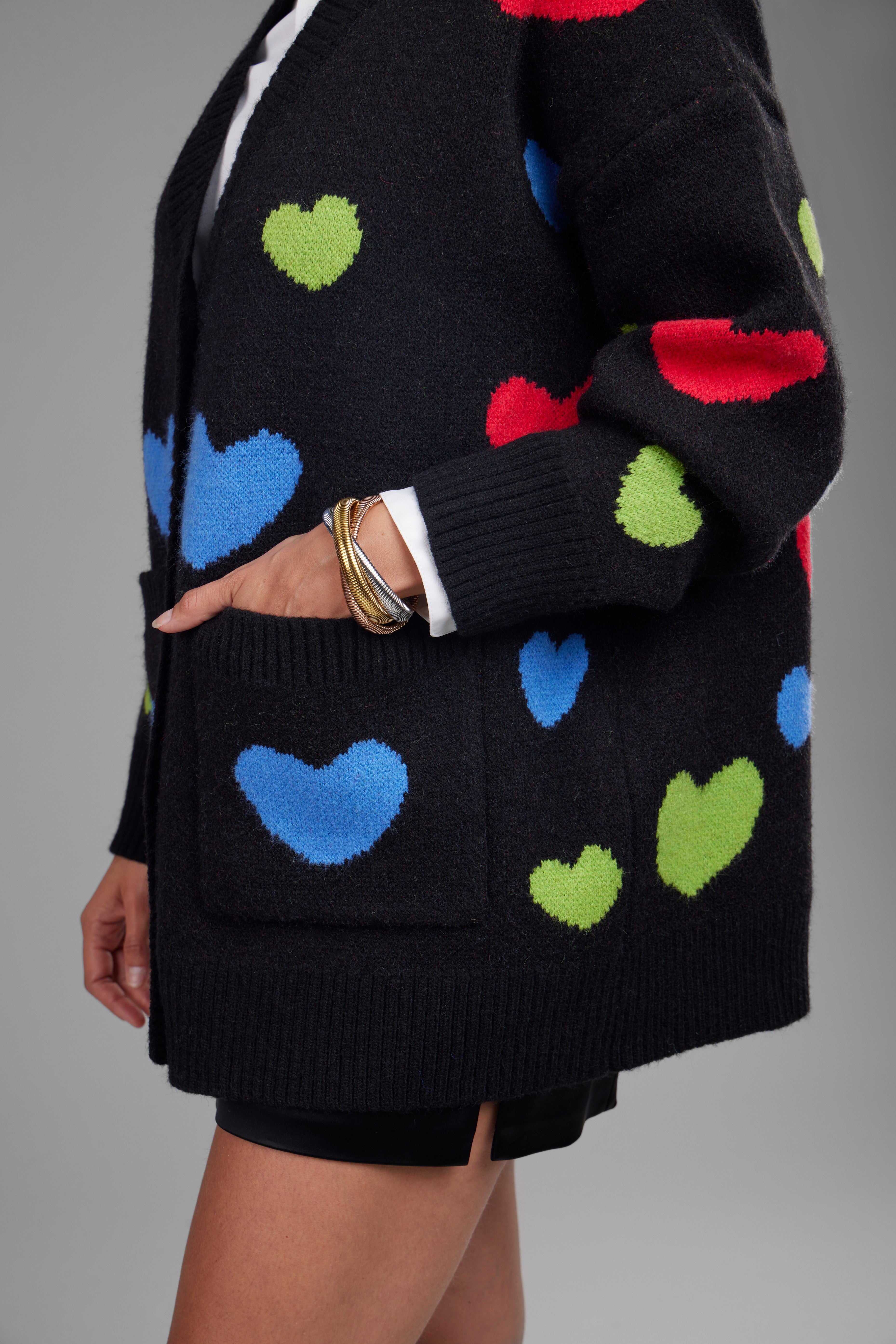 Stylish Multicolor Heart Button Cardigan for Women - Cozy & Trendy Knit Sweater for Casual Outfits, Date Nights & Layering