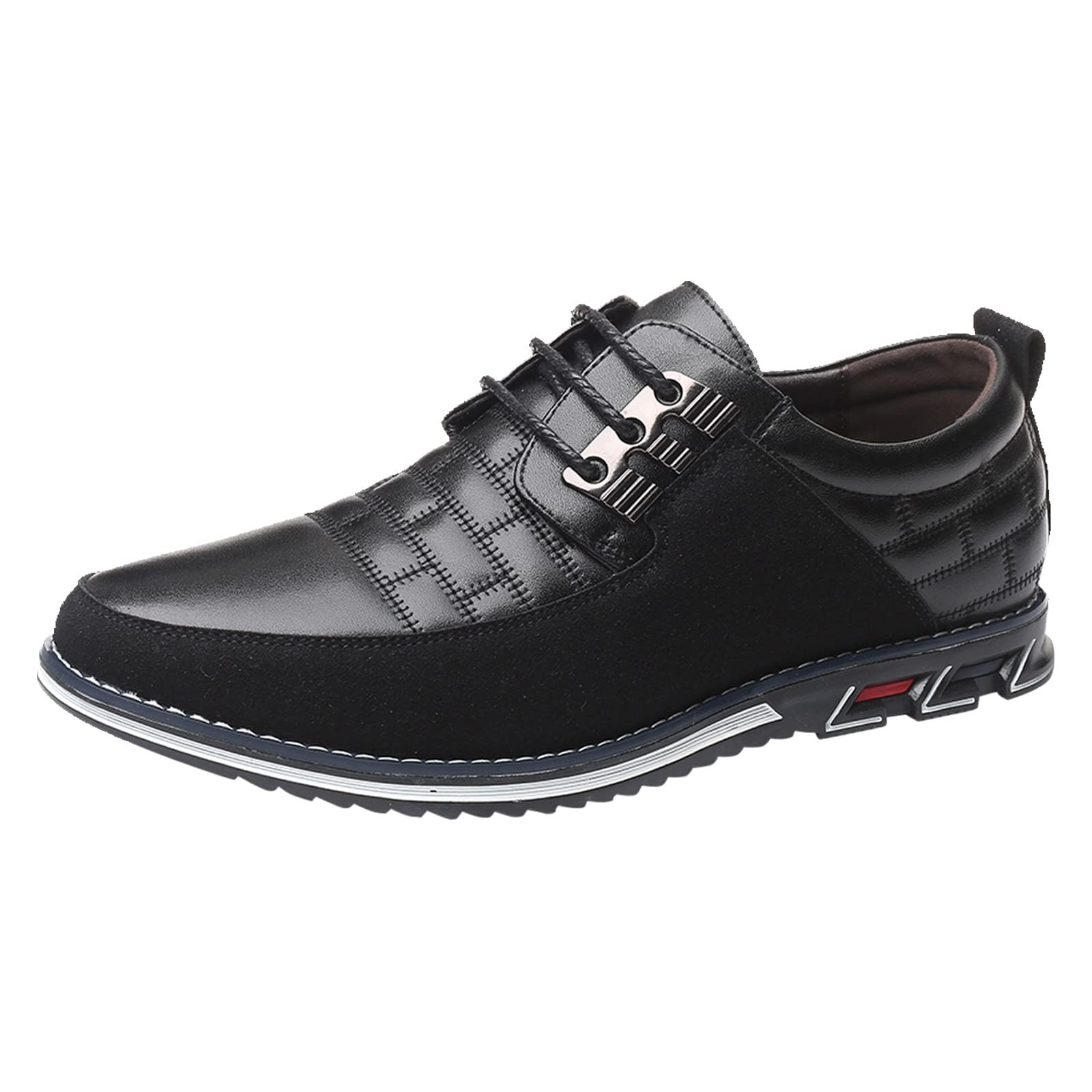 Men's Breathable Comfortable Business Oxford Shoes - White & Black Leather Lace Up Dress Shoes for Work, Office & Formal Occasions