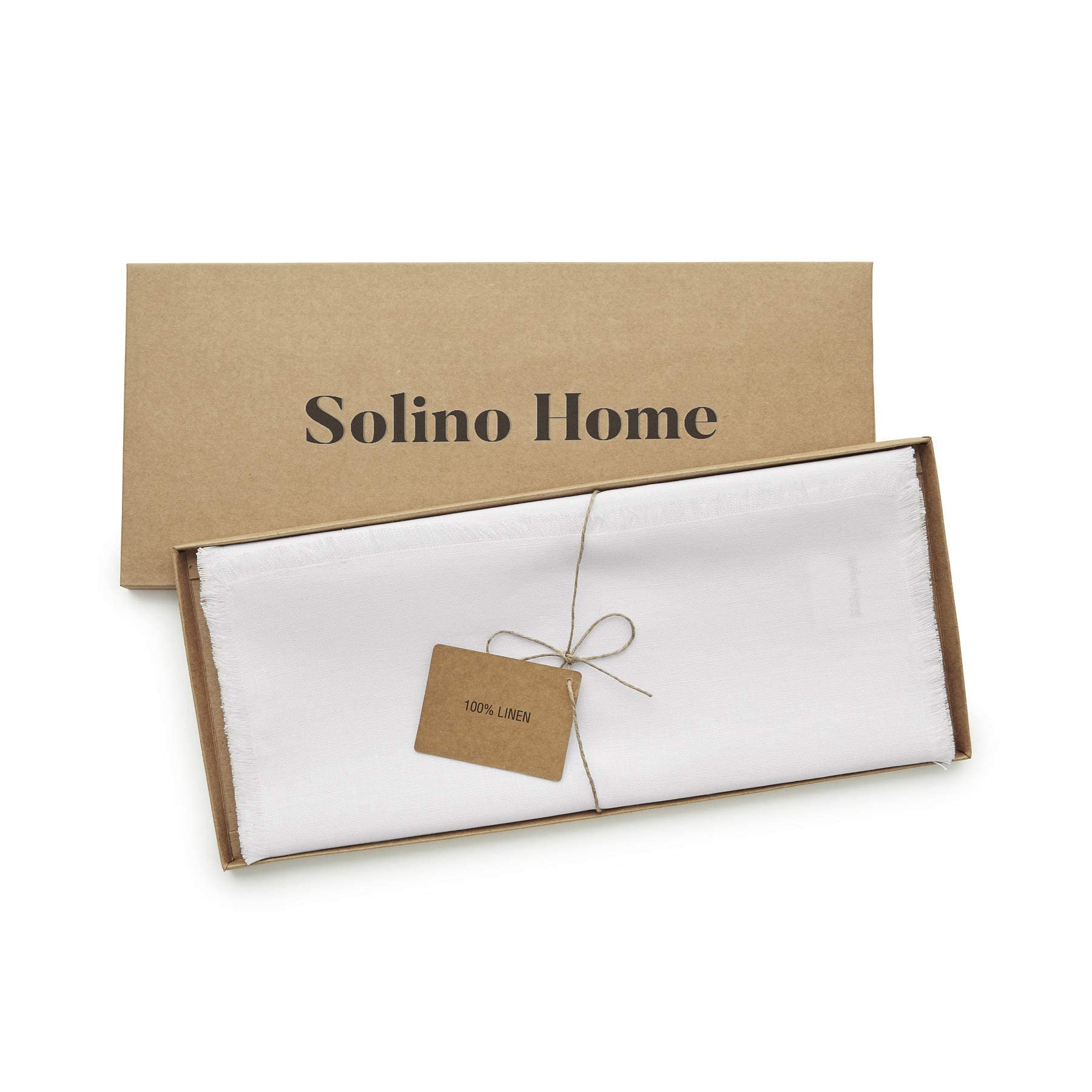 Solino Home 100% Pure Linen White Fringe Table Runner 14x60 Inch - Elegant Short Tablecloth for Coffee Table, Dresser, Dining Table - Perfect for Spring Decor, Easter Party, Wedding & Home Decoration