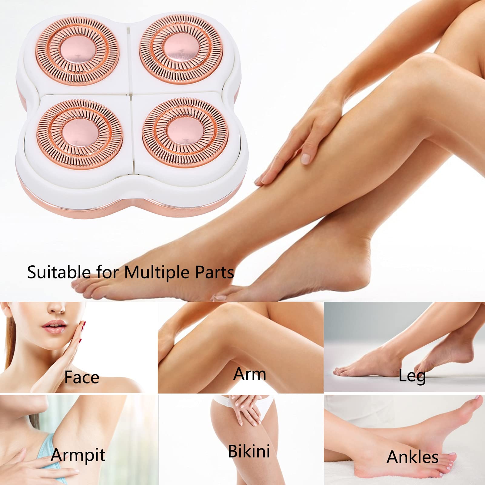 Rose Gold Plated Replacement Head for 4-Blade Hair Remover - Smooth Body Hair Shaver & Epilator Accessories - Perfect for Legs, Arms, Bikini Line & Underarms Hair Removal at Home