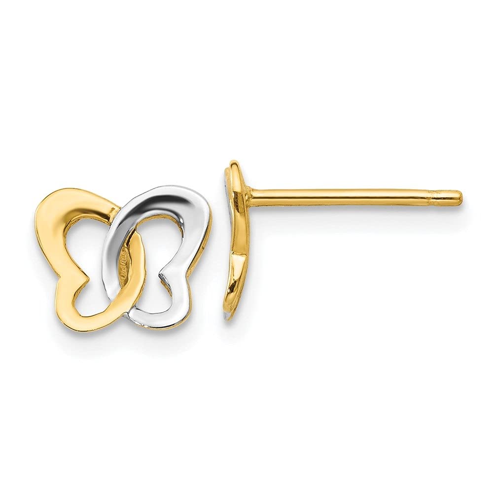 14K Yellow Gold & Rhodium Plated Butterfly Stud Earrings for Women | Diamond2Deal Fine Jewelry | Elegant Gift for Birthday, Anniversary & Everyday Wear