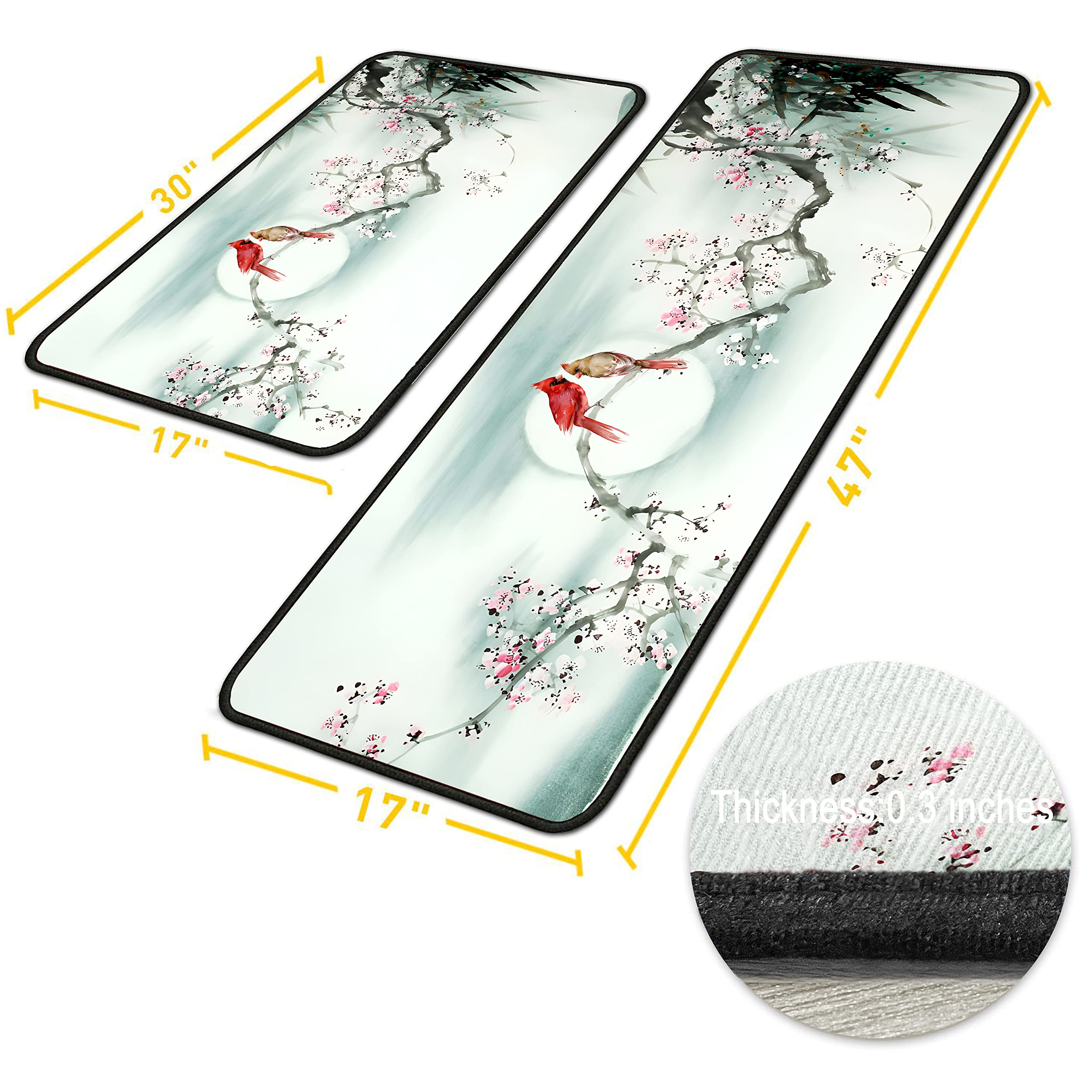 Premium Cardinal Bird Design Anti-Fatigue Kitchen Rugs Set of 2 - 17