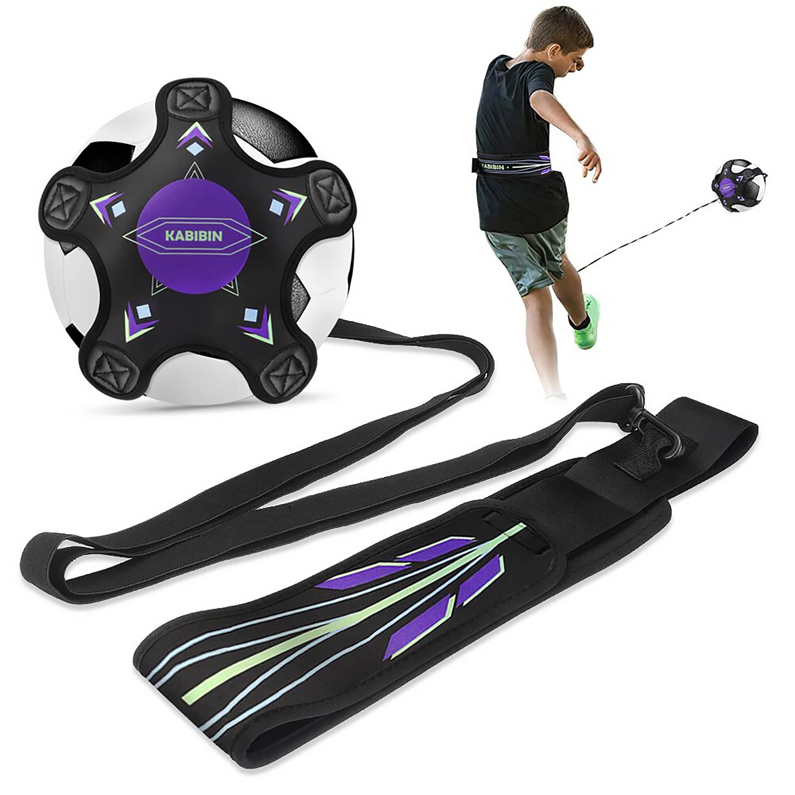 Kabibin Adjustable Soccer & Volleyball Training Equipment for Kids & Adults - Solo Practice Kick Trainer with Belt - Perfect for Backyard Drills, Team Practice & Fitness Training