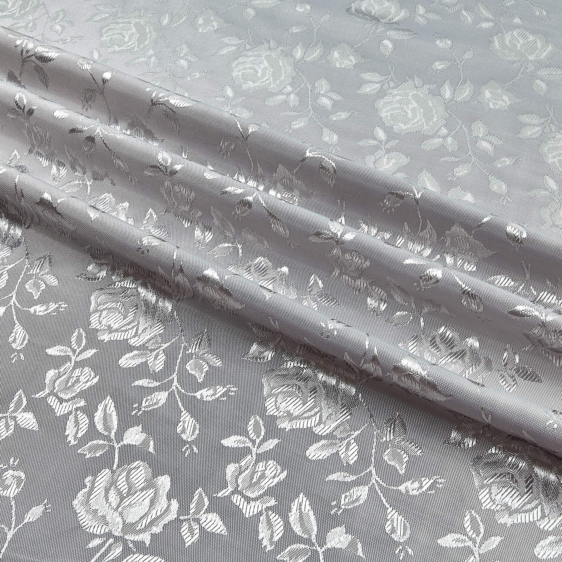 Rose Satin Jacquard Silver Fabric by the Yard - Elegant Drapery & Upholstery Material for Wedding Decor, Home Furnishings, and DIY Sewing Projects