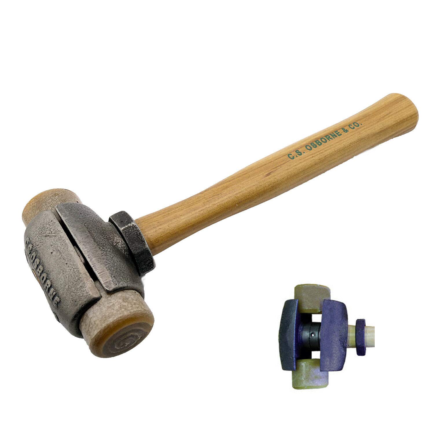 C.S. Osborne Rawhide Split Head Hammer #395-1R - Size 1 - Genuine USA Made - Perfect for Leather Crafting, Upholstery & Woodworking Projects