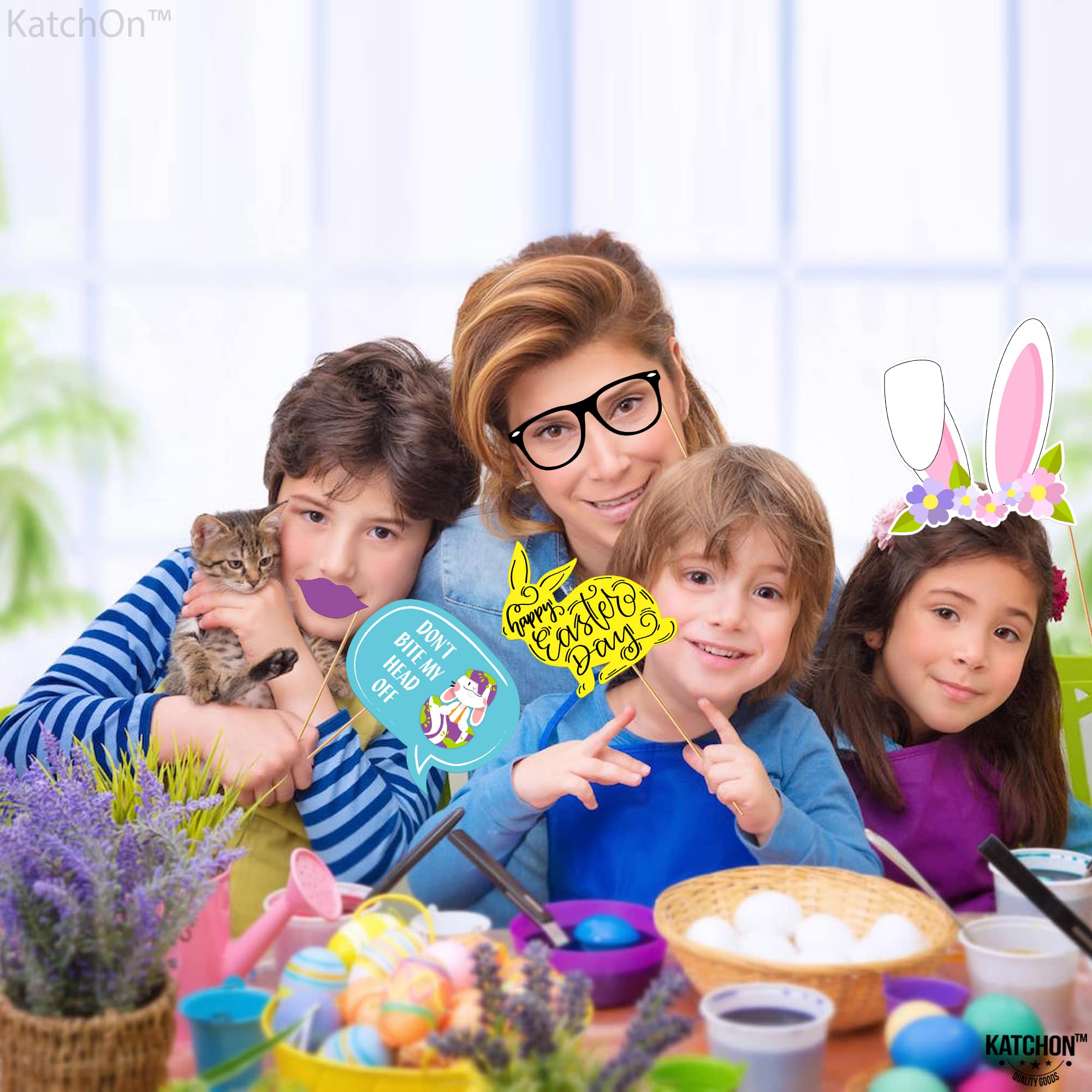 KatchOn Happy Easter Photo Booth Props - 31-Piece Set for Easter Photoshoot & Spring Party Decor | Easter Photography Backdrops, Bunny Ears & Themed Signs | Perfect for Easter Egg Hunts, Family Photos & Spring Celebrations