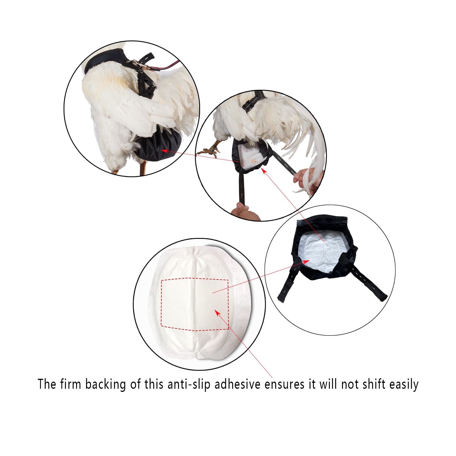Premium Pet Chicken Harness & High Absorbency Diaper Pads - Soft, Adjustable & Leak-Proof (One Size, White) for Backyard Chickens, Indoor Pets & Travel Use