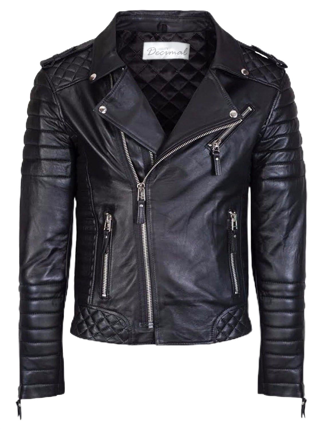 DECIMAL Men's Black Vintage Real Lambskin Leather Biker Jacket - Genuine Motorcycle Jacket for Men | Riding, Casual Wear & Outdoor Adventure