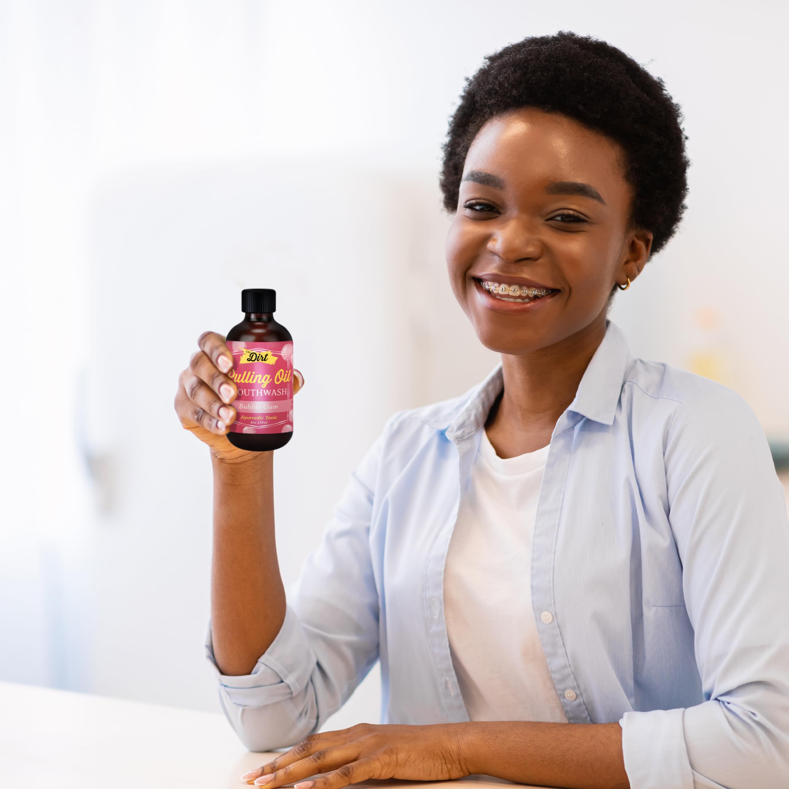 THE DIRT Oil Pulling Mouthwash - Gluten Free, Vegan - Natural Plaque & Tartar Remover, Bad Breath Treatment & Teeth Whitening (Bubblegum Flavor, 4oz) - Perfect for Morning Routine & Oral Detox