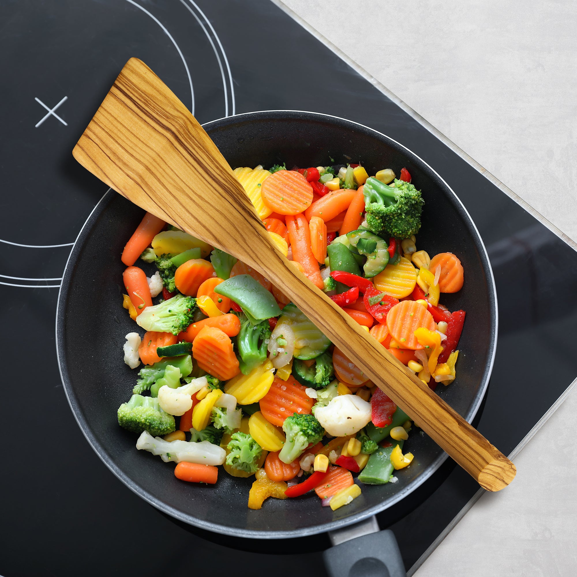 Premium Olive Wood Spatula - Natural & Eco-Friendly Kitchen Utensil for Cooking, Baking, and Serving - Rock & Branch® Handcrafted Wooden Spoon - Perfect for Non-Stick Pans, Salad Tossing & Food Presentation