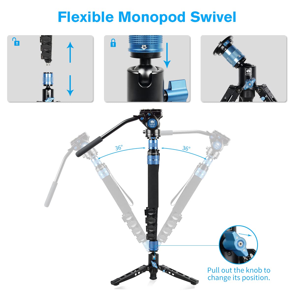 SIRUI P-325FS 148cm Carbon Fiber Camera Monopod with Removable Tripod Base & VA-5 Fluid Head - Professional DSLR Monopod for Photography & Videography - Supports 10kg Load - Perfect for Travel, Outdoor Shooting & Video Recording