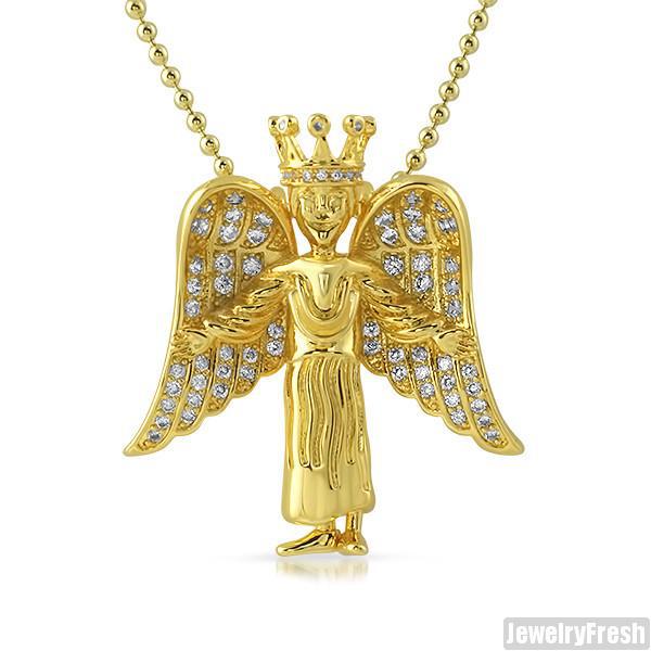 3D Gold Iced Angel Pendant Necklace Set - Elegant Jewelry Gift for Women, Perfect for Christmas, Birthday & Special Occasions
