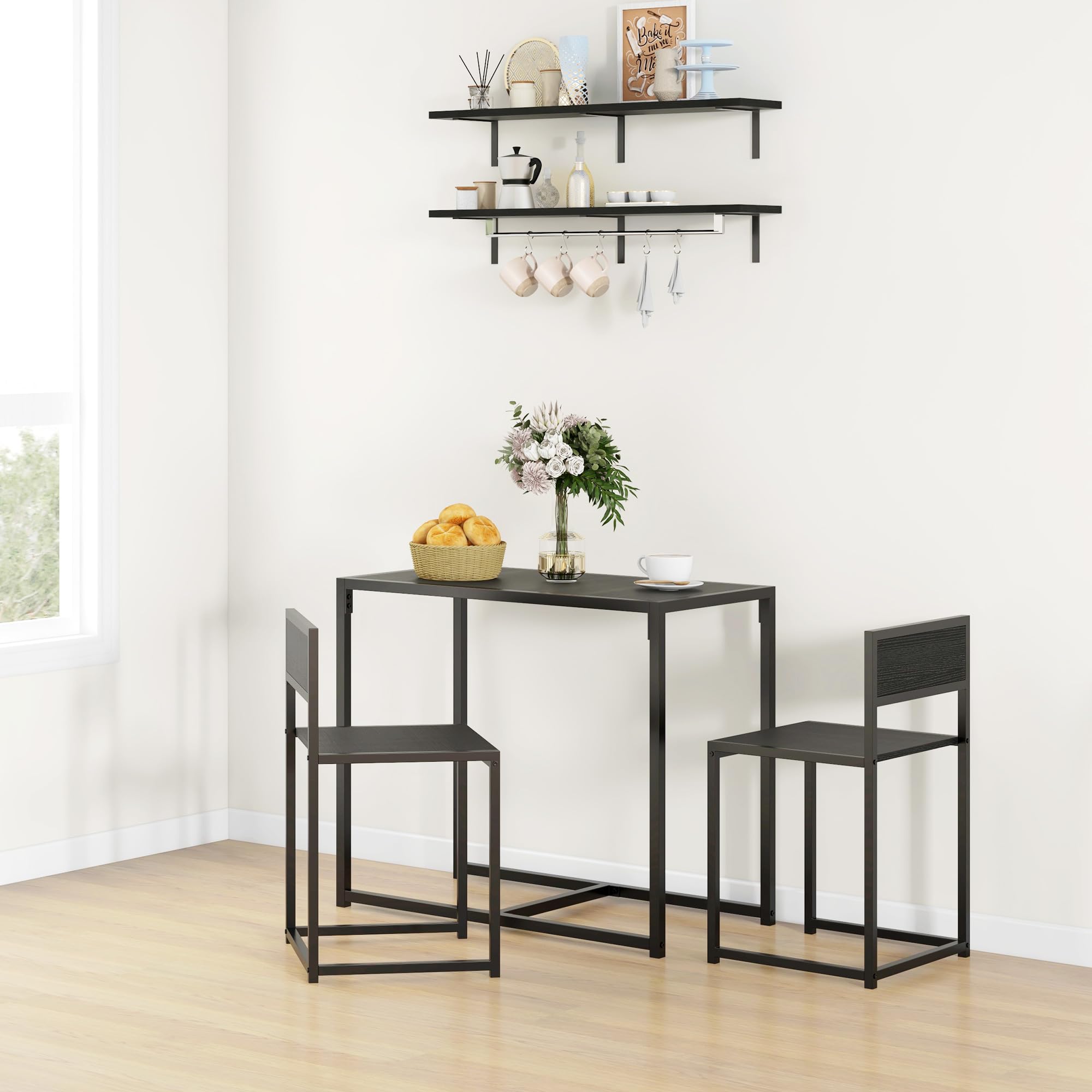 HOMCOM 3-Piece Industrial Dining Table Set for 2, Black Kitchen Table and Chairs, Small Space Dining Room Furniture for Apartments & Breakfast Nooks - Perfect for Compact Homes, Studios, and Cozy Meals