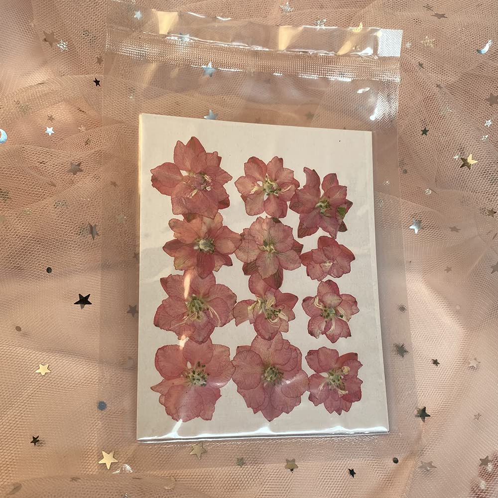 YUNZHI 12-Pack Natural Pink Delphinium Dried Pressed Flowers for DIY Crafts, Scrapbooking, Candle Making, Resin Jewelry & Home Decor - Perfect for Wedding Bouquets, Gift Wrapping & Boho Decorations