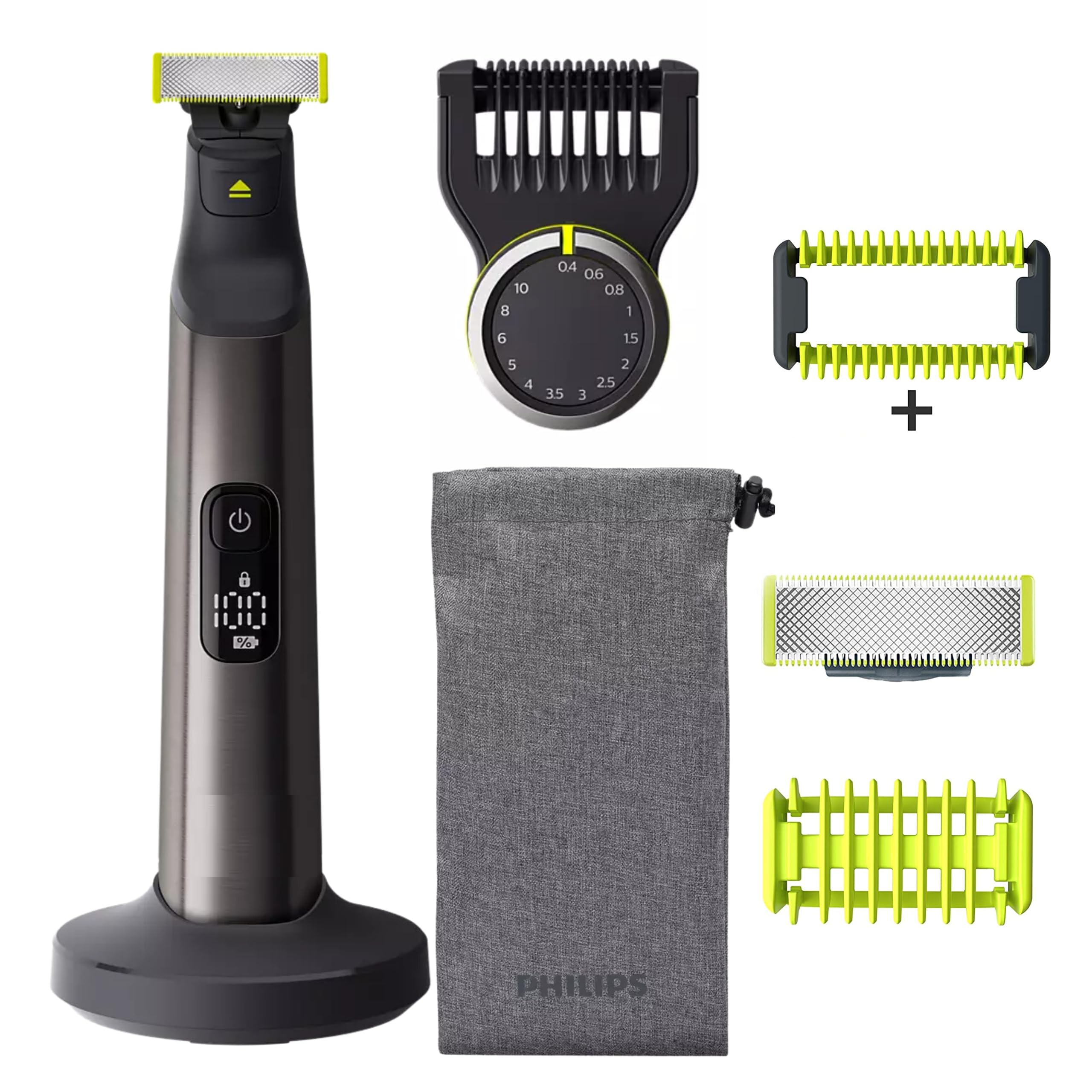 Philips Norelco OneBlade Pro Hybrid Electric Trimmer & Shaver Kit with Charging Stand, Precision Comb & Body Kit (QP6550 + QP610) - 3 Piece Set for Face, Body & Pubic Hair Grooming at Home or Travel