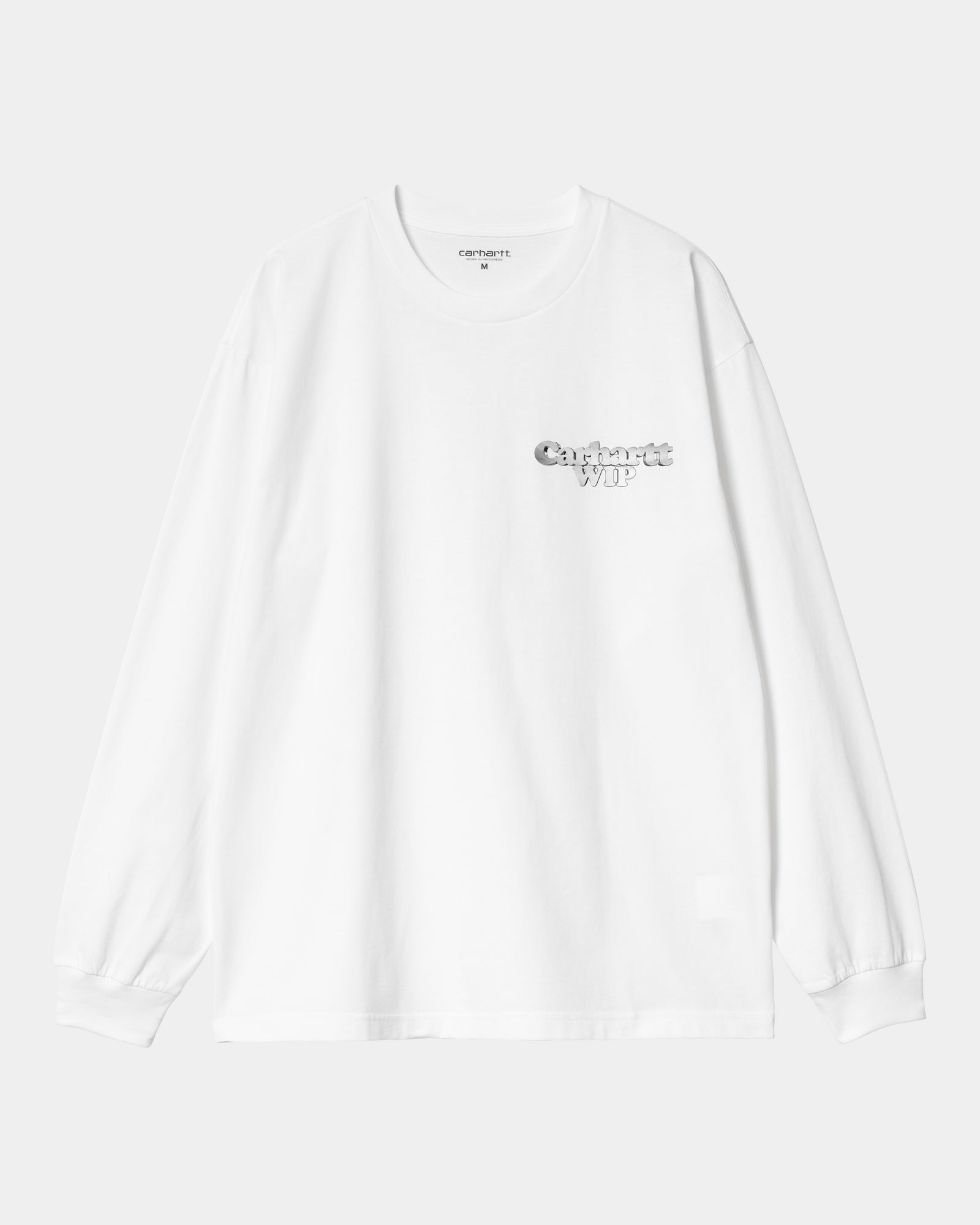 Chain Link Long Sleeve T-Shirt for Men & Women | White & Silver Metallic Graphic Tee | Casual Streetwear, Layering Essential, Fall Winter Fashion
