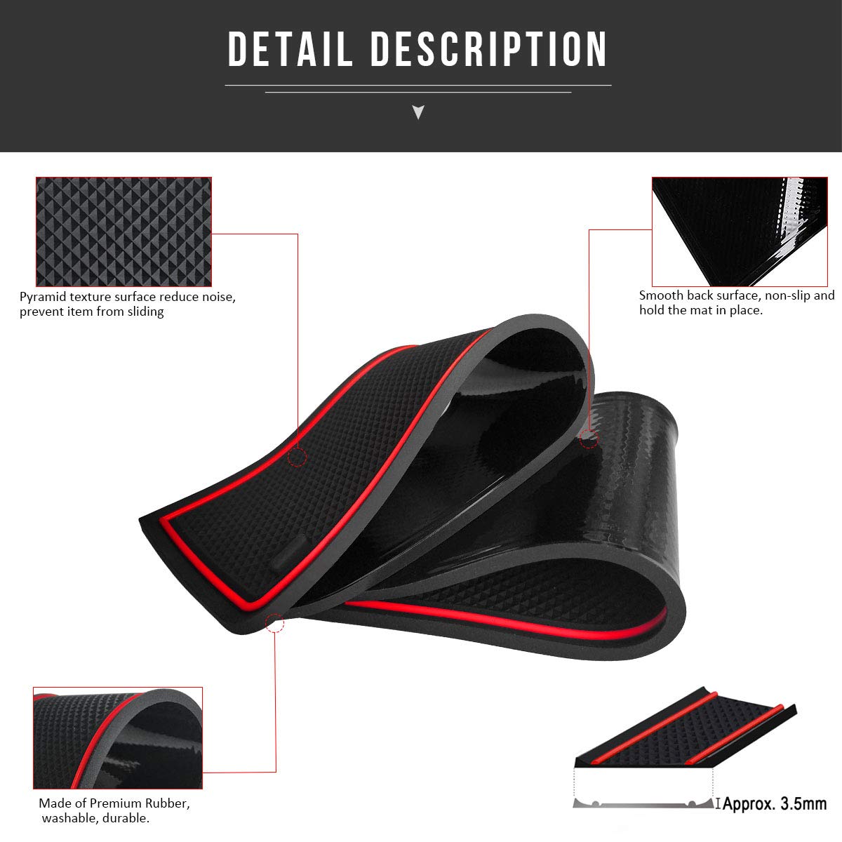 Custom Fit Honda Pilot 2021 2022 2016-2020 All-Weather Floor Mats - 31pc Set with Red Trim | Anti-Slip Dustproof Interior Accessories for Door Compartment & Cup Holders | Perfect for Road Trips & Daily Commutes
