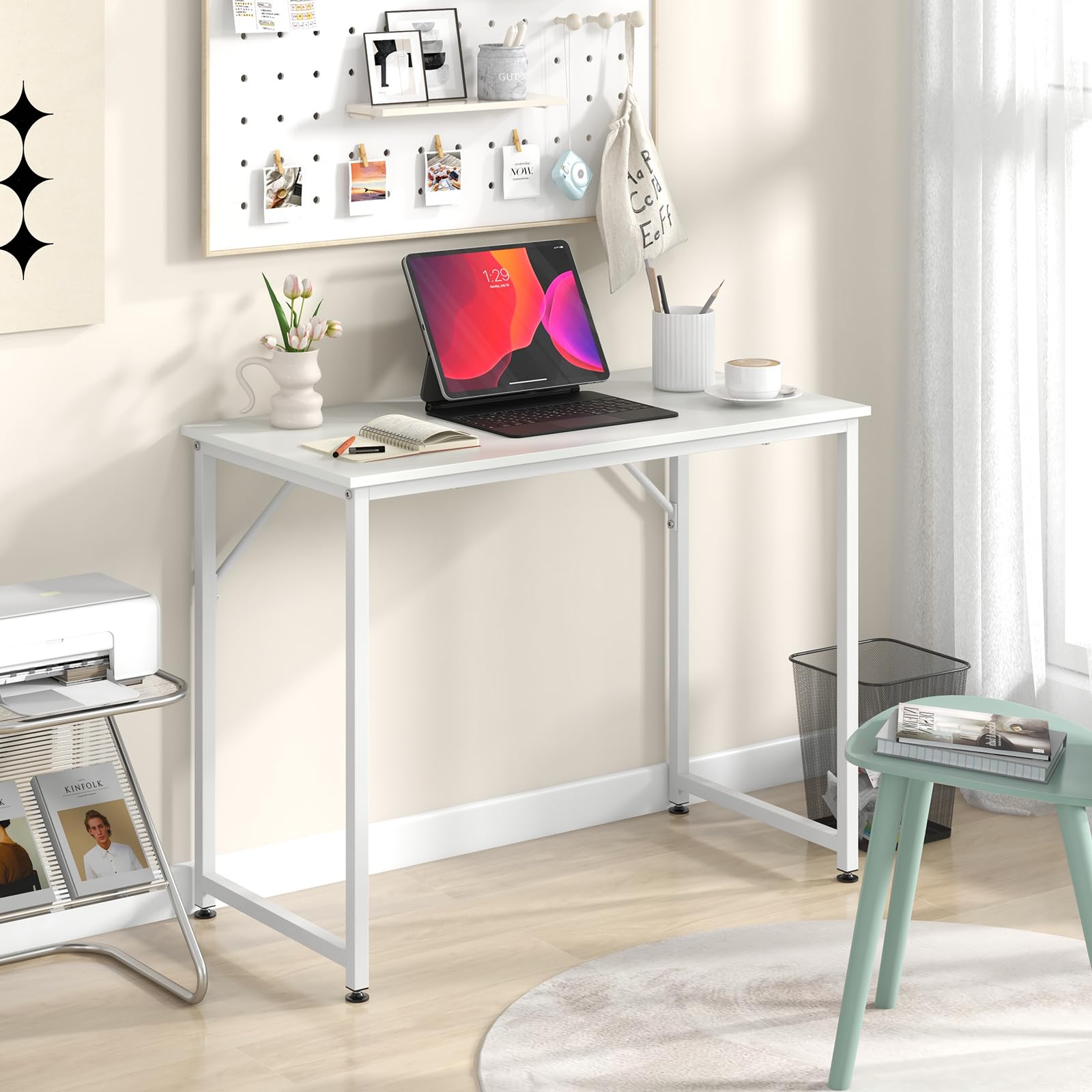 Tangkula 6-Piece Conference Table Set - Adjustable Rectangular Meeting Room Desk for Office, School, Boardroom | Study & Home Office Writing Table with Leveling Foot Pads | Perfect for Seminars, Team Meetings & Remote Work
