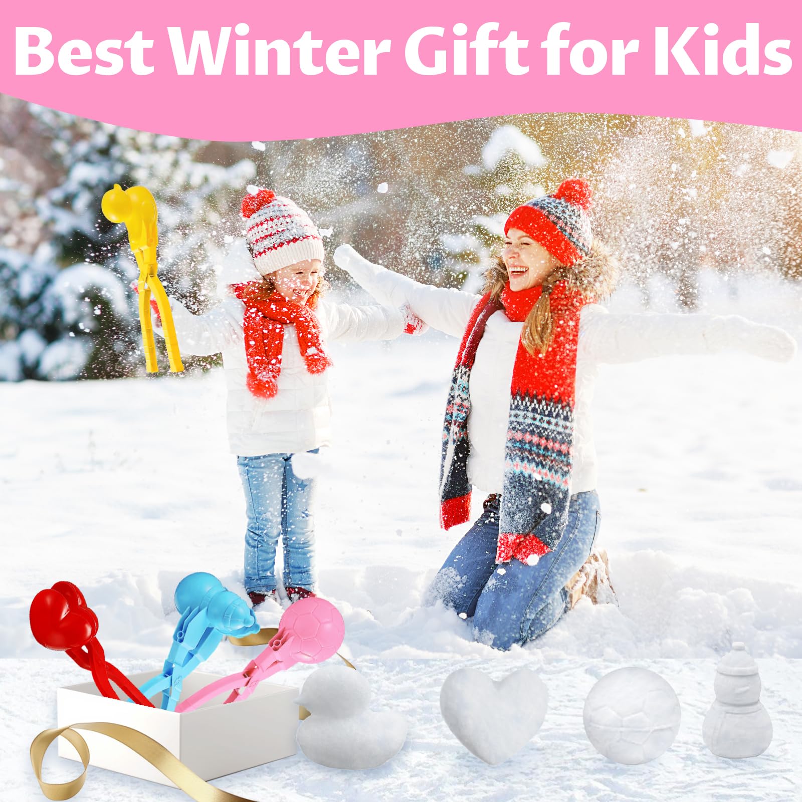 4-Piece Snowball Maker Kit for Kids - Durable Outdoor Snow & Beach Toy with Handle - Perfect for Snowball Fights, Winter Games & Beach Play - Great Birthday & Christmas Gift for Children