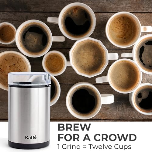 Premium Electric Coffee Grinder - One-Touch Operation with Cleaning Brush (3 oz Capacity) - Stainless Steel Blade for Home & Office Use - Grinds Up to 12 Cups - Perfect for Espresso, French Press & Drip Coffee Makers - Silver Finish