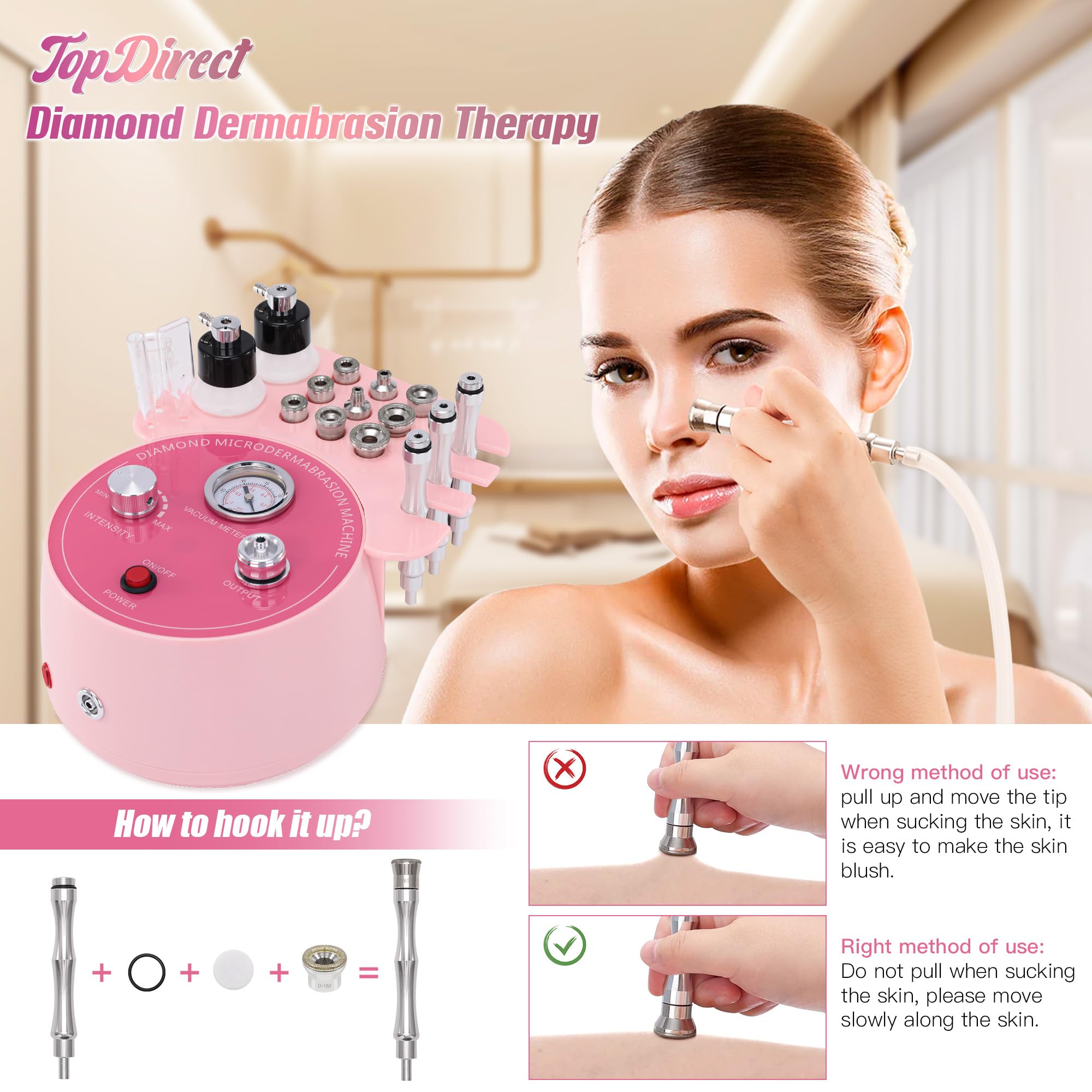 Topdirect 3-in-1 Diamond Facial Cleansing Device - Blackhead Remover Vacuum with Spray Function for Deep Pore Cleansing (0-65cmHg Suction Power) - Perfect for Home Spa & Skincare Routine
