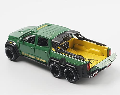 128 Scale Alloy Metal Pull Back Toy Pickup Truck with Sound & Light - Realistic Simulation Car Model for Boys - Green Miniature Vehicle for Play, Collection & Gifts