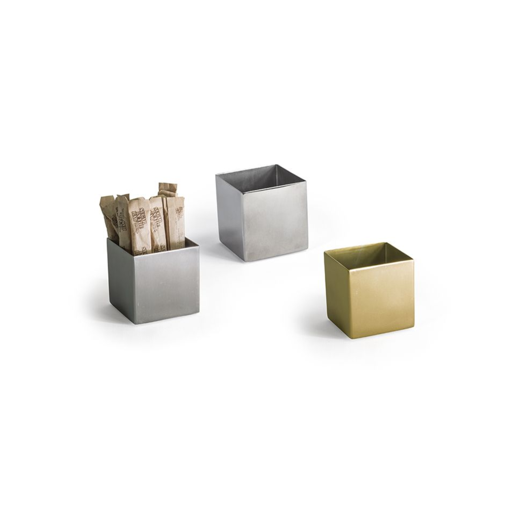 Premium FOH Square Canvas Brushed Stainless Steel Tea Light Candle Holder Set - 7 oz (6-Pack) for Wedding, Party, Home Decor & Romantic Ambiance