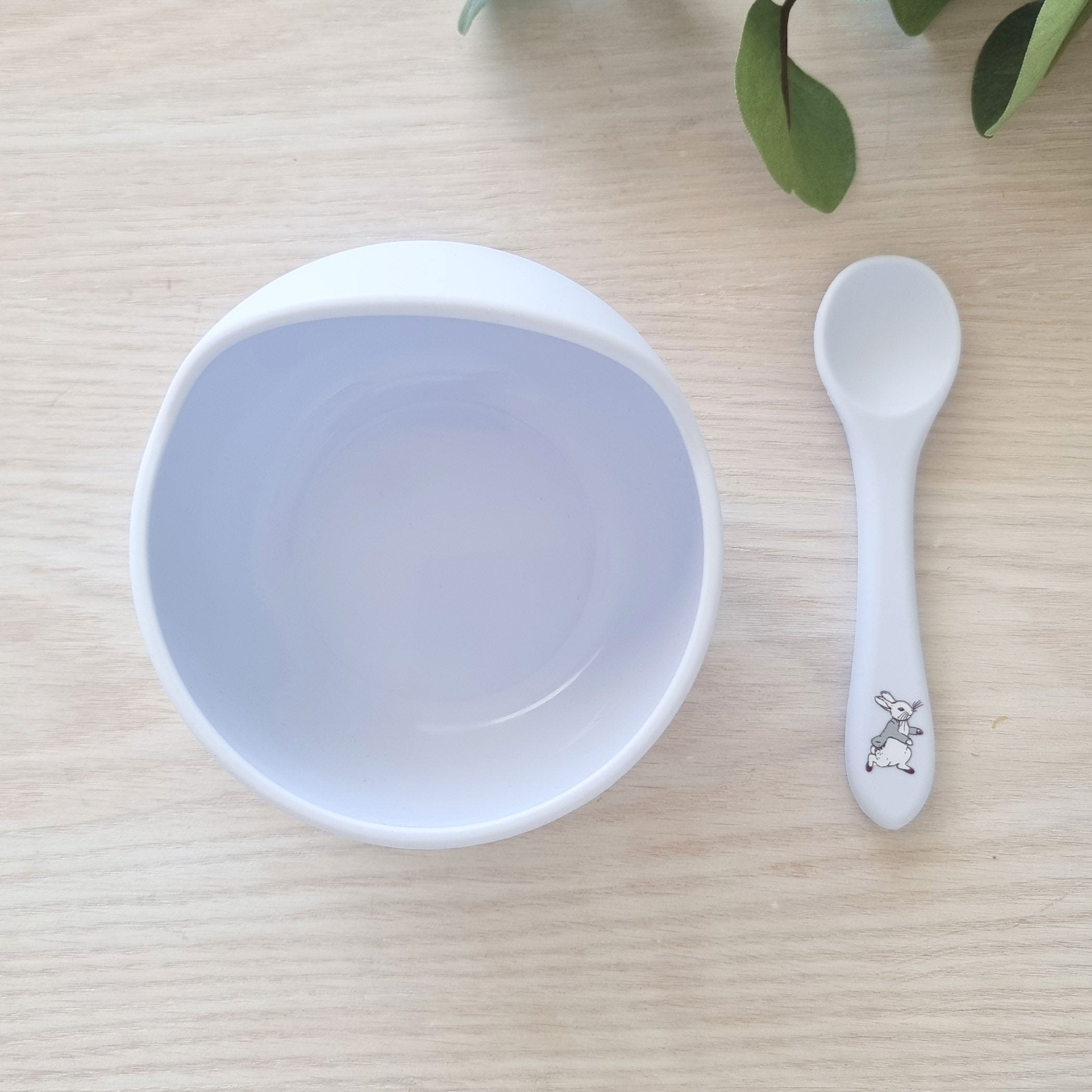 Peter Rabbit Silicone Duck Egg Bowl and Spoon Set - BPA-Free Baby Feeding Utensils for Toddlers | Perfect for Breakfast, Snacks & Travel | Blue