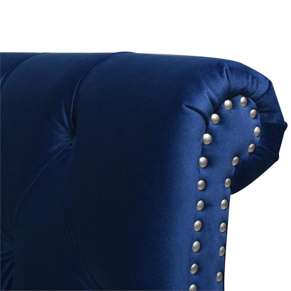 Jennifer Taylor Home Nautilus King Bed Frame with Headboard & Footboard - Navy Blue Velvet Upholstered - King Size (US Standard) - Luxurious Bedroom Centerpiece for Master Suites & Guest Rooms