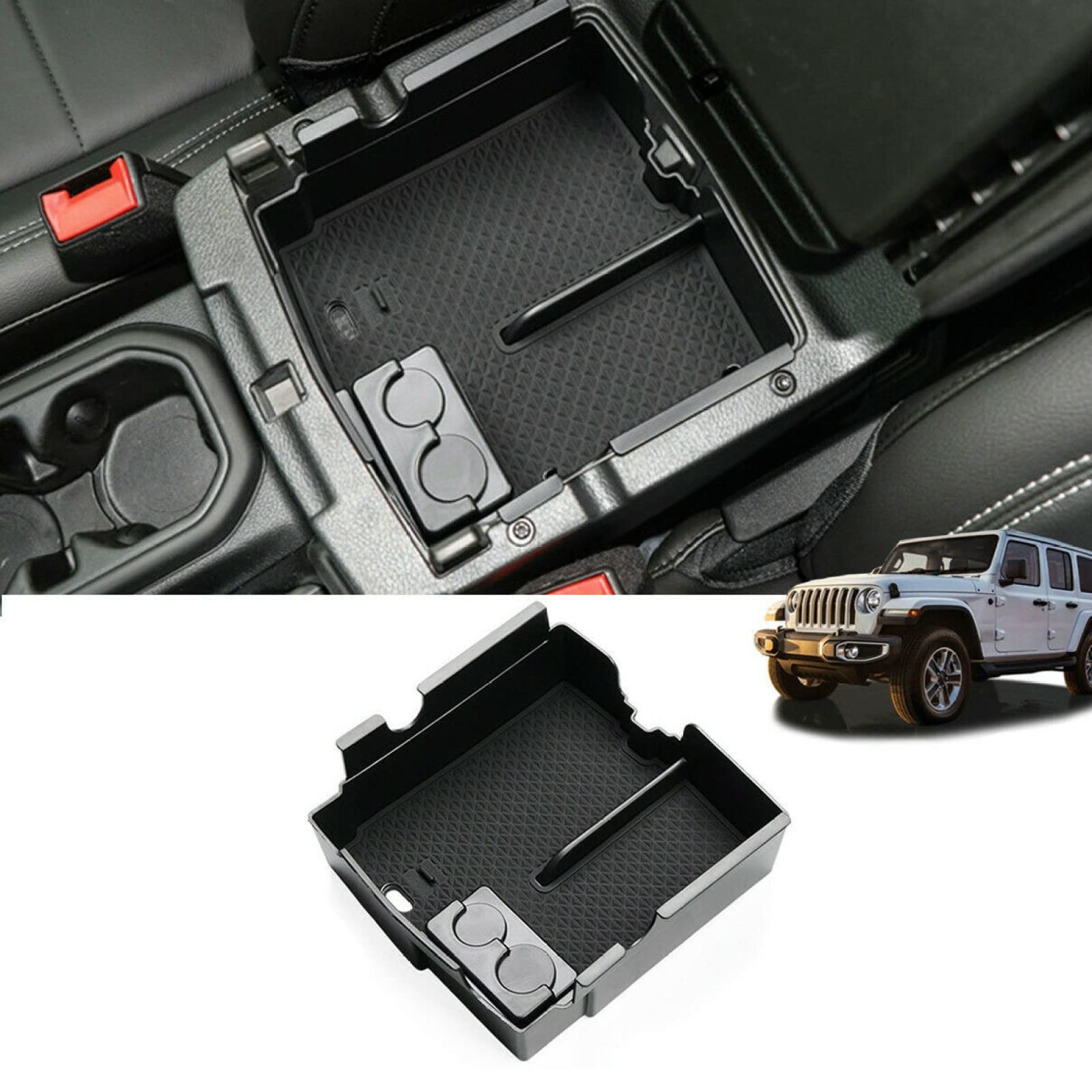 Jeep Wrangler JL & Gladiator JT Center Console Organizer (2018-2022) - Secondary Tray Storage Box Accessories for Car Interior Organization | Perfect for Road Trips & Daily Commuting