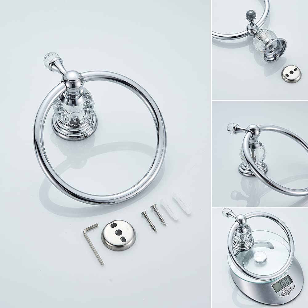 WOLIBEER Chrome Towel Ring - Crystal Hand Towel Holder & Polished Bath Towel Bar - Bling Bathroom Accessories Wall Mounted - Perfect for Bathroom, Kitchen, and Spa Decor