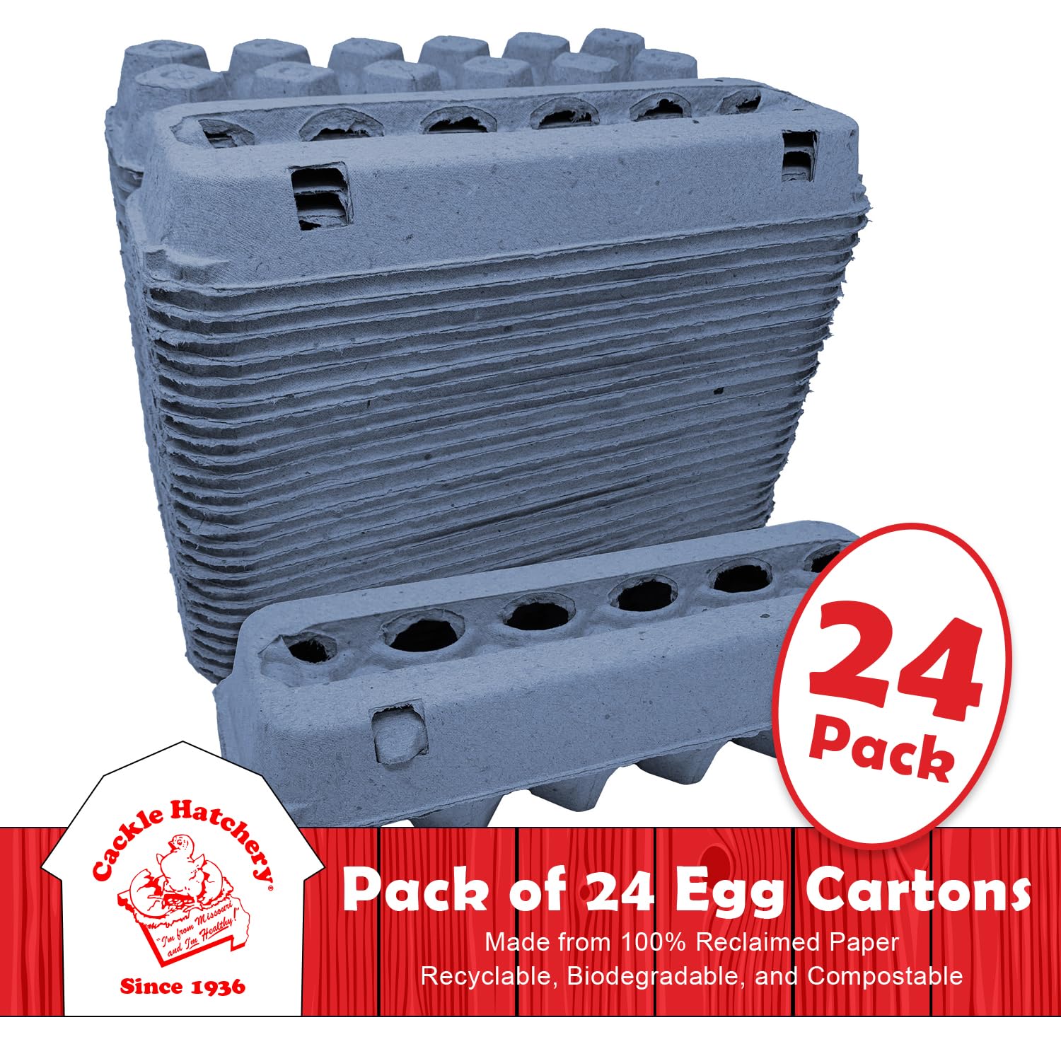 Cackle Hatchery Vented Paper Pulp Egg Cartons - Blue (24 Pack) | Eco-Friendly Egg Storage for Chicken, Duck & Goose Eggs | Perfect for Farmers, Backyard Poultry & Egg Businesses