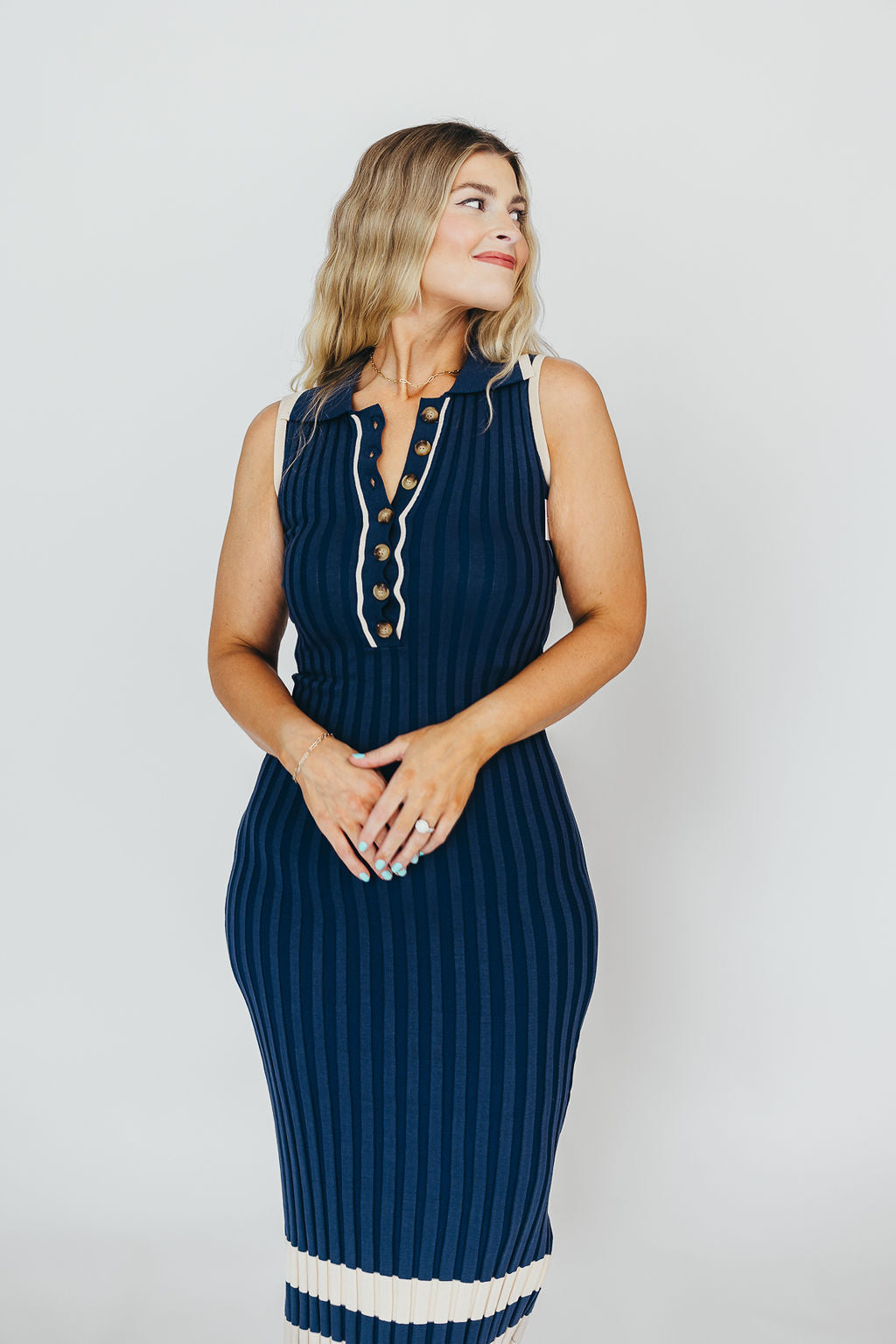 Jovie Women's Sleeveless Ribbed Maxi Dress with Button Front - Navy Blue Summer Beach Dress for Vacation, Date Night & Casual Outings