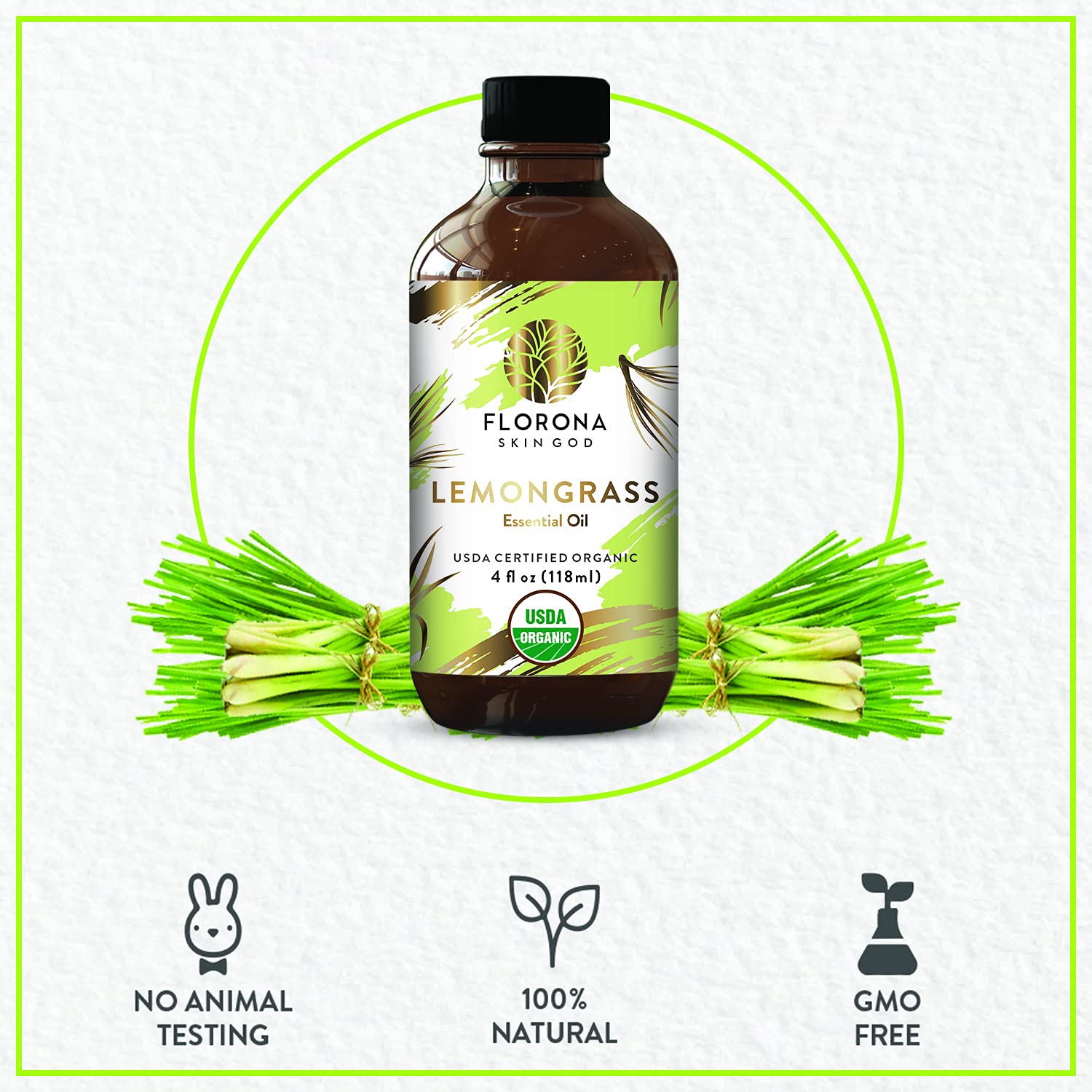 Organic Lemongrass Essential Oil 4oz - USDA Certified for Hair, Skin & Aromatherapy - Diffuser & Massage Use