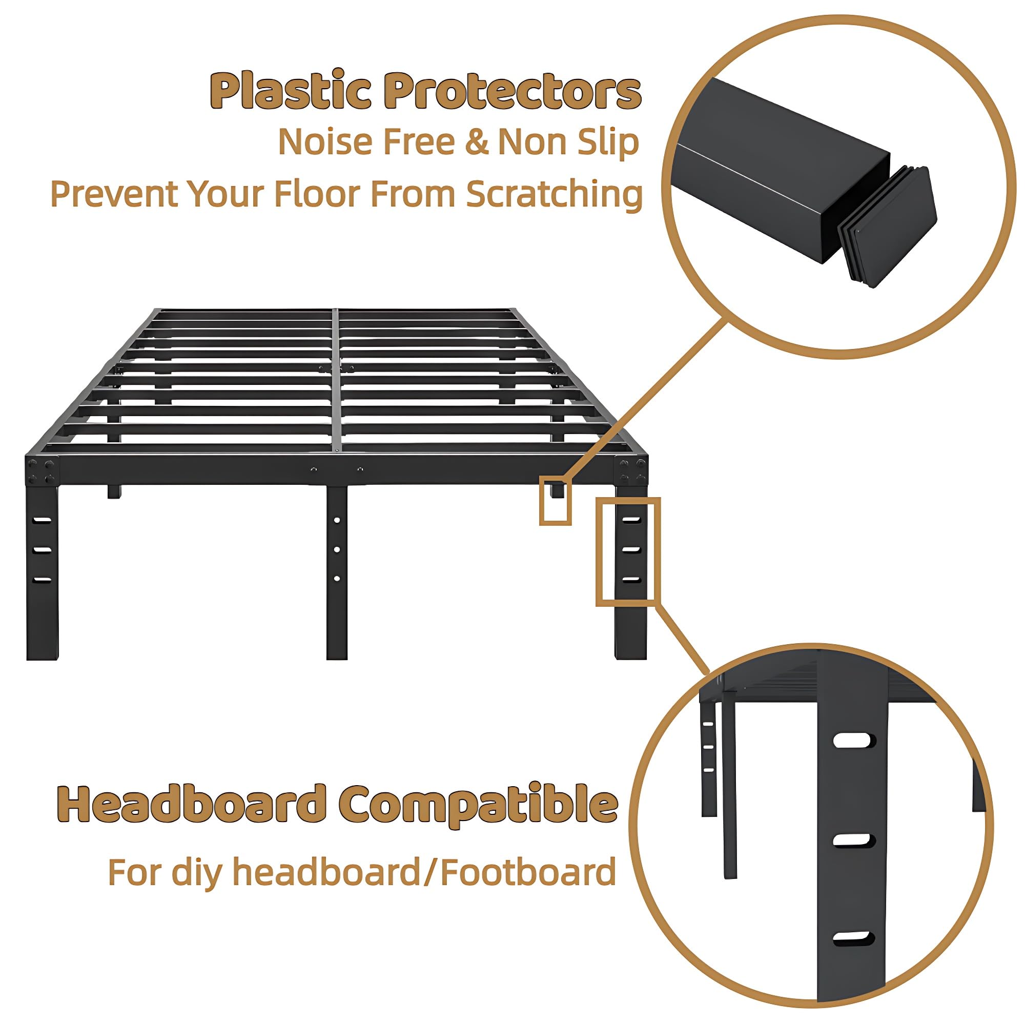 16 Inch Queen Size Bed Frame - Heavy Duty Black Metal Platform Mattress Foundation with Steel Slats, No Box Spring Needed | Noise Free, Non-Slip & Easy Assembly | Underbed Storage Space | Perfect for Guest Rooms, Apartments & Dormitories