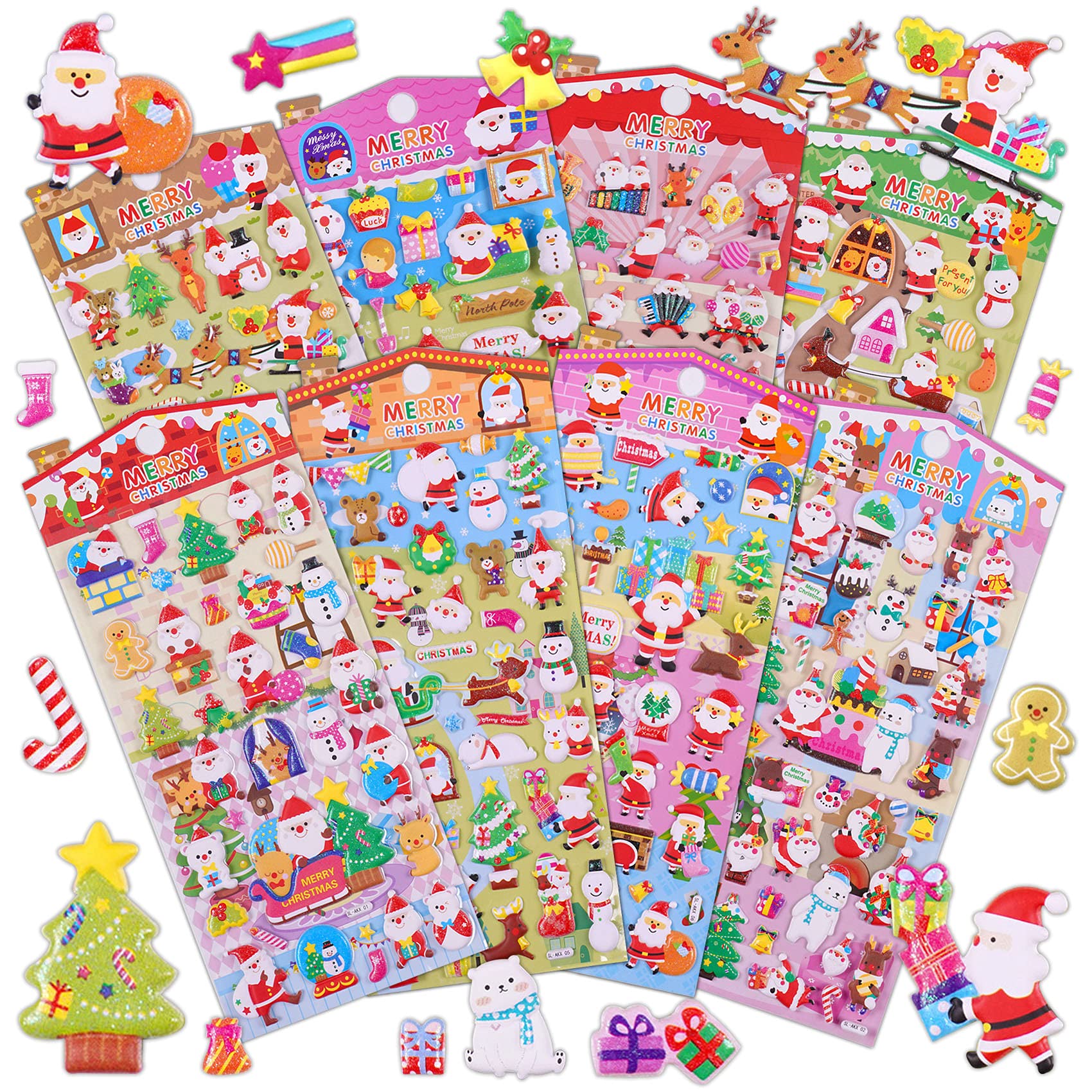 Christmas Stickers for Kids - Santa Claus, Elk, Snowman 3D Stickers for Toddlers | Fun Holiday Party Favors & Gifts for Boys & Girls | Perfect for DIY Crafts, Scrapbooking & Christmas Decorations