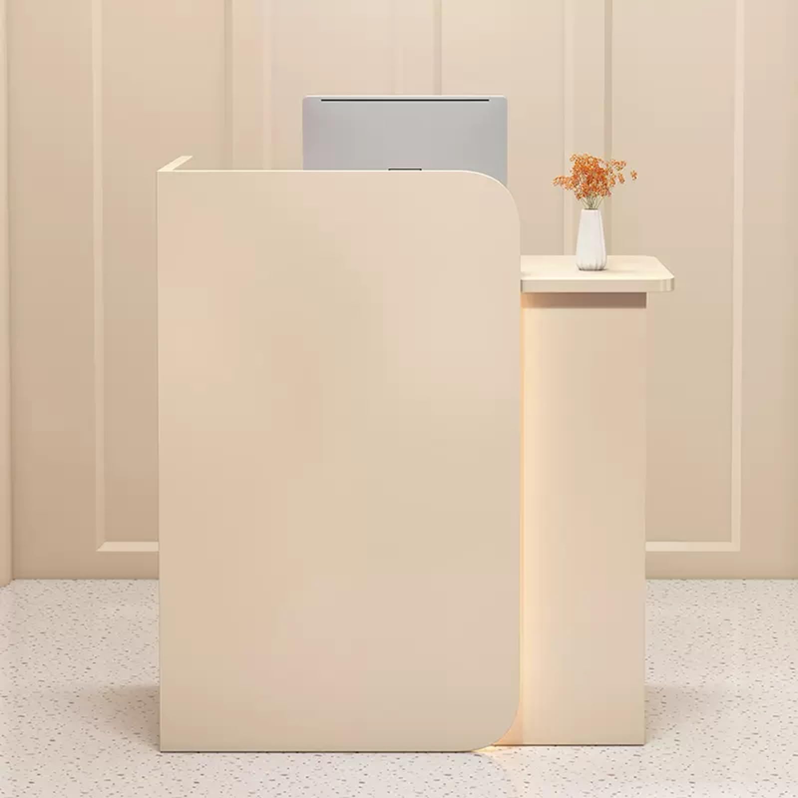 Modern Reception Desk with Lockable Drawer - Wooden Office Counter with Storage for Spa Salon, Hotel & Retail Stores - Khaki Front Desk Checkout Cabinet for Professional & Home Use