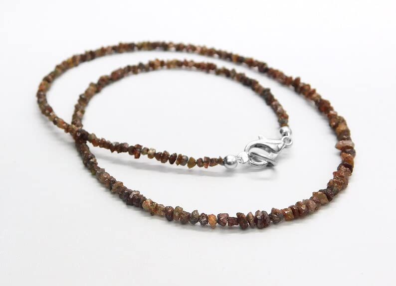 Natural White Grey Raw Uncut Diamond Beads Necklace | 2.5-3mm Rough Diamond Silver Clasp Jewelry | Elegant Handmade Beaded Necklace for Women, Wedding, Anniversary & Special Occasion Gifts