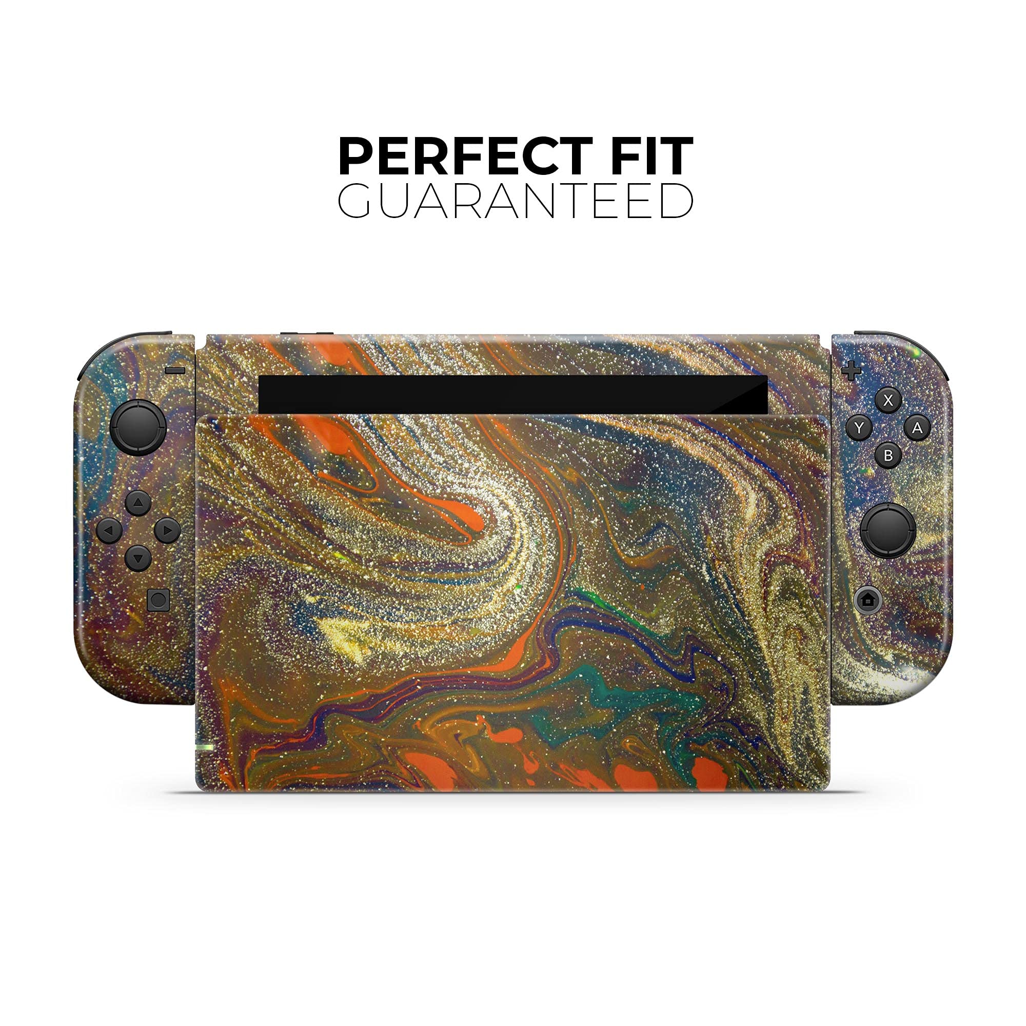 Nintendo Switch & Joy-Con Protective Vinyl Skin Decal - Scratch-Resistant Removable Cover in Colorful Gold Mixed Acrylic - Perfect for Gaming Protection & Customization